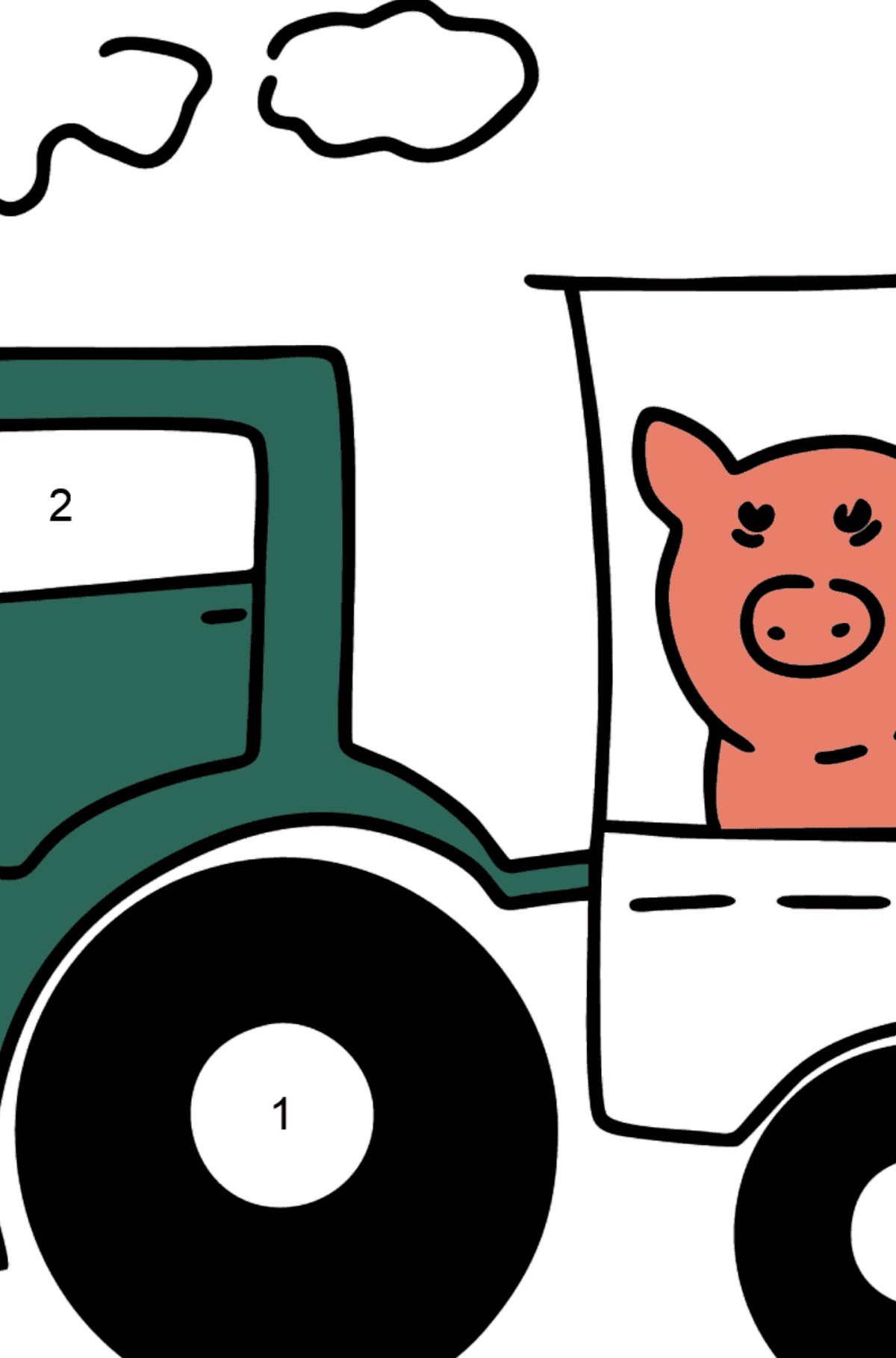 Tractor with Trailer coloring page - Coloring by Numbers for Kids