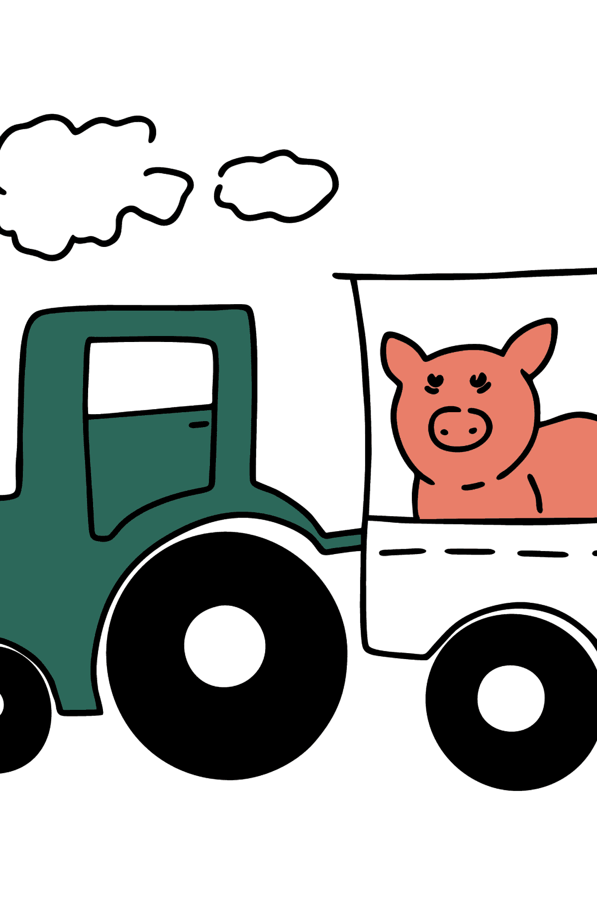 Målarbild traktor med släp - Målarbilder för barn