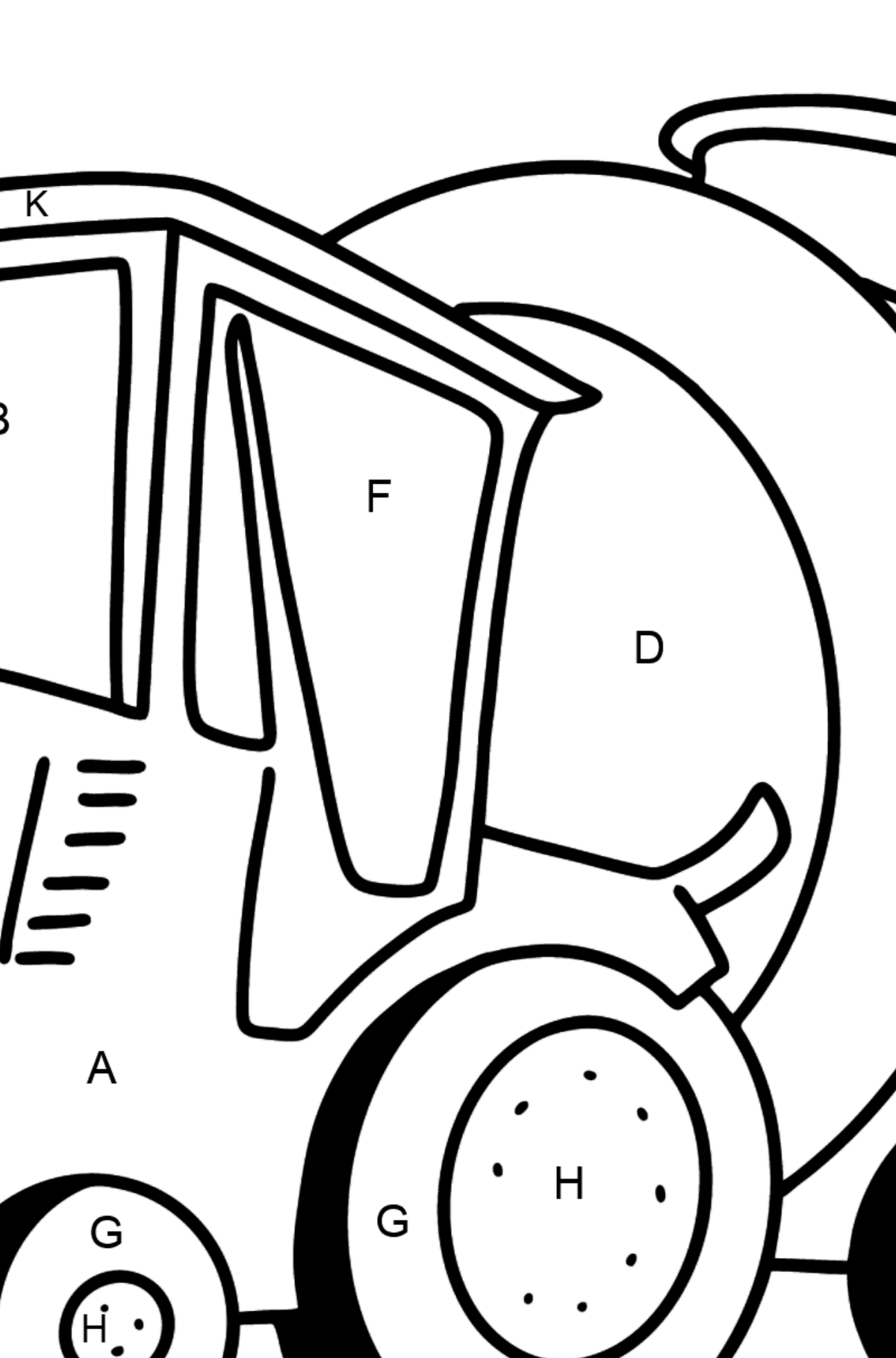 Coloriage - Tracteur avec remorque à eau - Coloriage par Lettres pour les Enfants