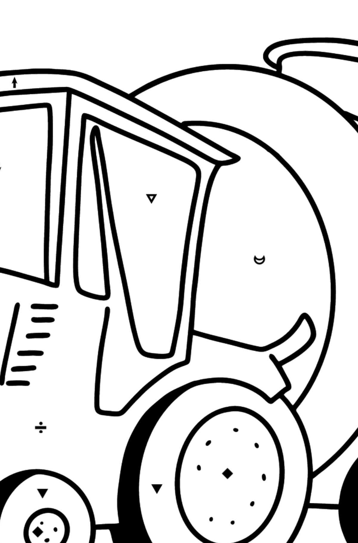 Coloriage - Tracteur avec remorque à eau - Coloriage par Symboles pour les Enfants