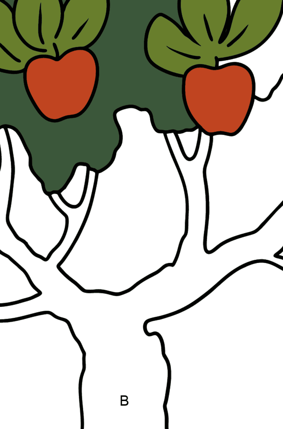 Ausmalbild Apfelbaum - Ausmalen nach Buchstaben für Kinder