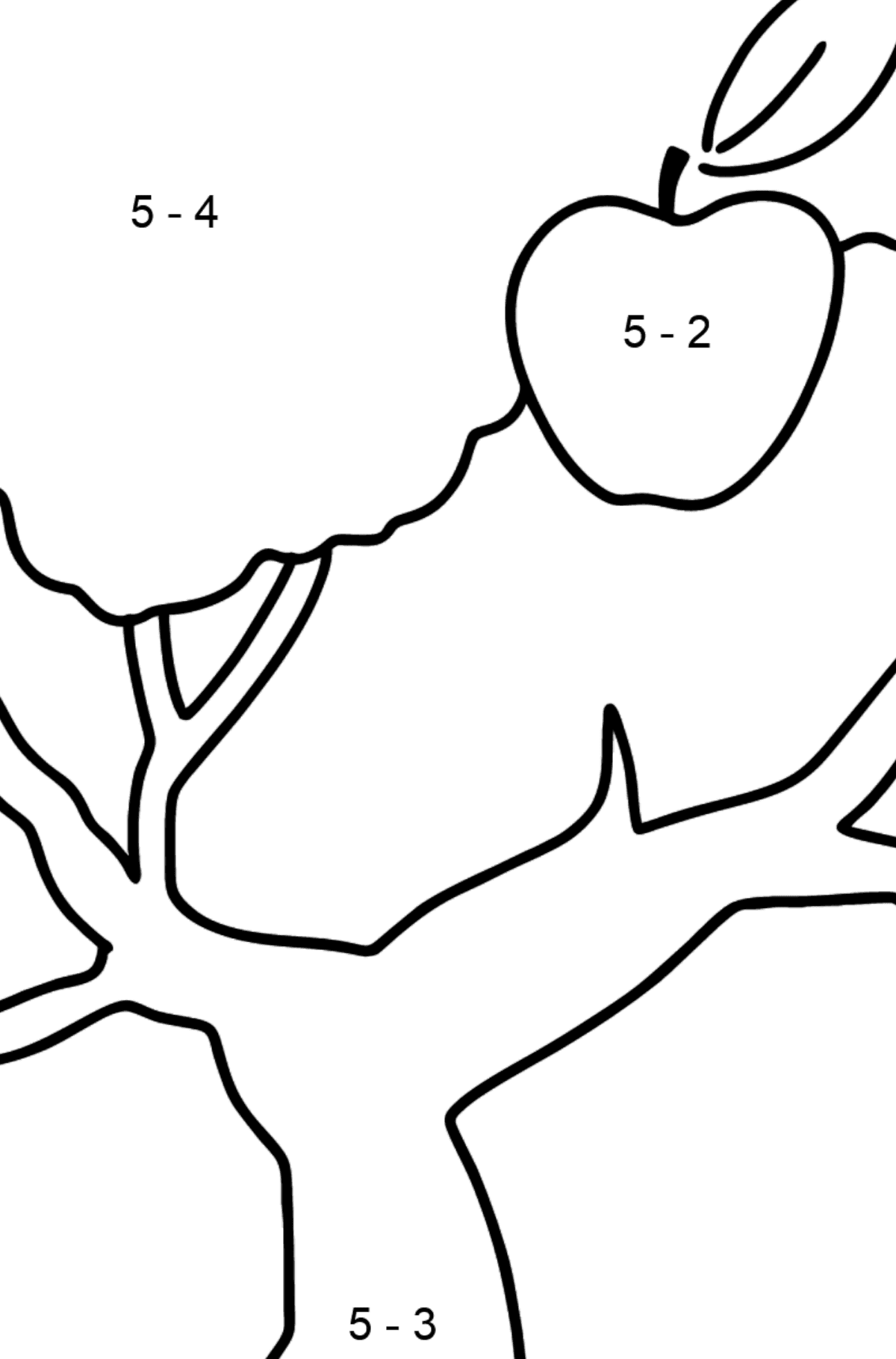 Dibujo de Manzano para colorear - simple - Colorear con Matemáticas - Restas para Niños
