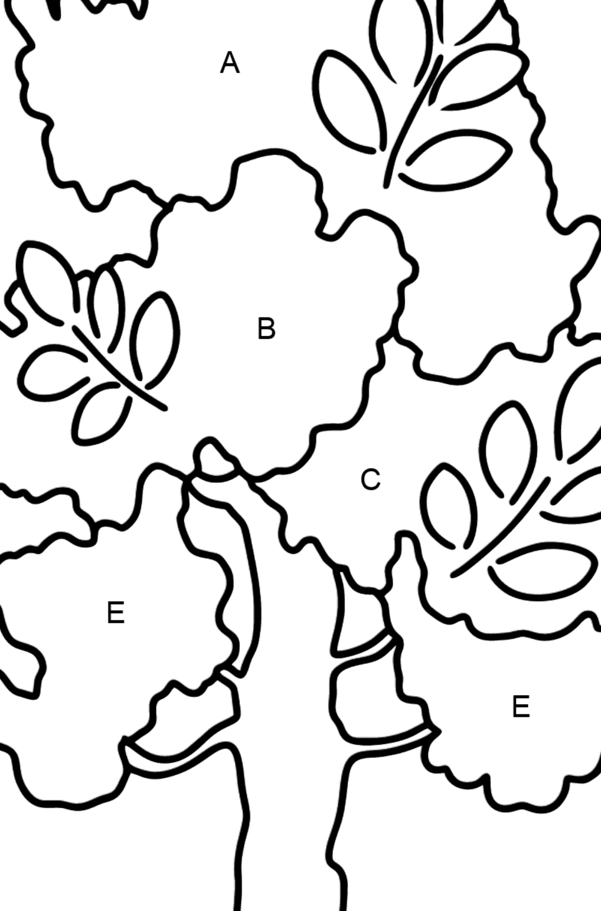 Ausmalbild Esche - Ausmalen nach Buchstaben für Kinder