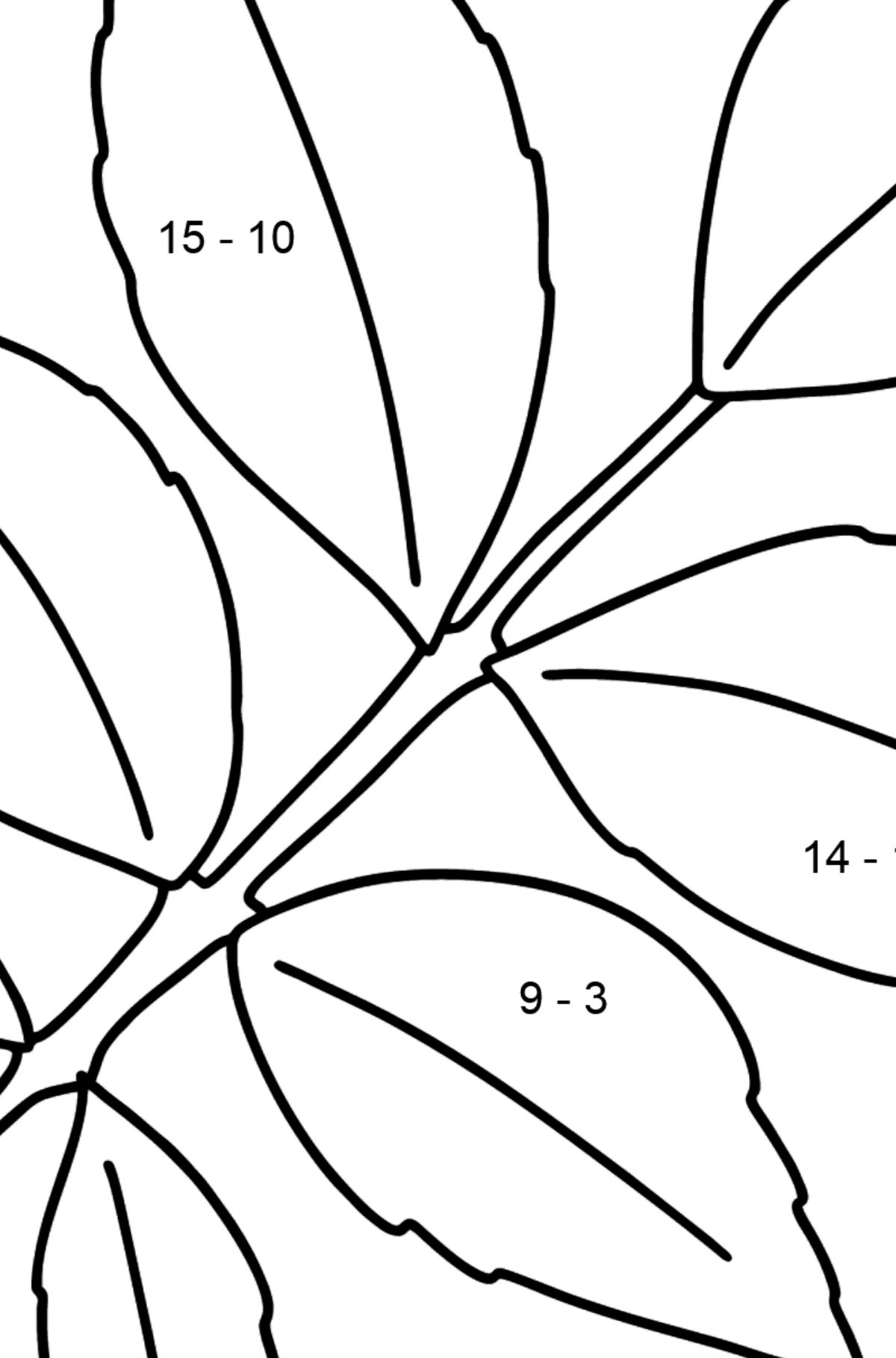Ausmalbild Eschenblatt - Mathe Ausmalbilder - Subtraktion für Kinder