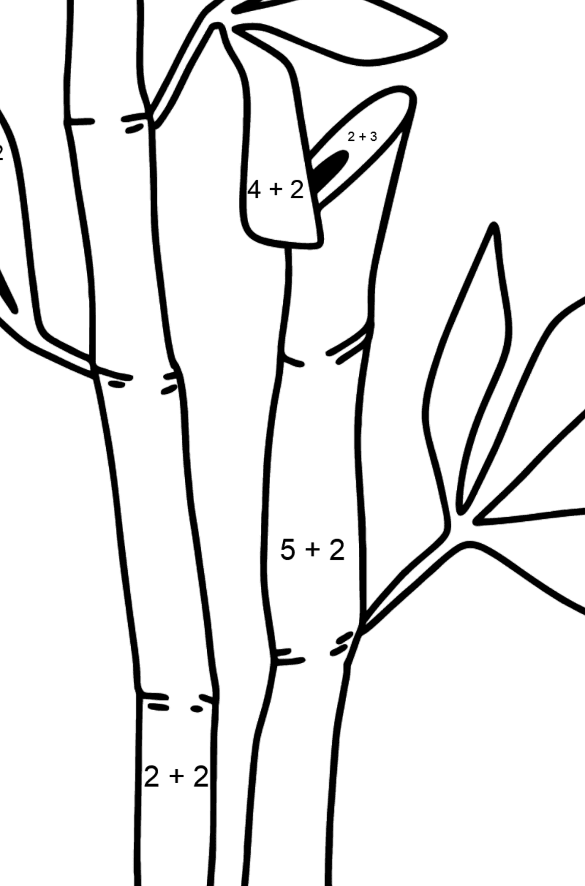 Ausmalbild Bambus - Mathe Ausmalbilder - Addition für Kinder