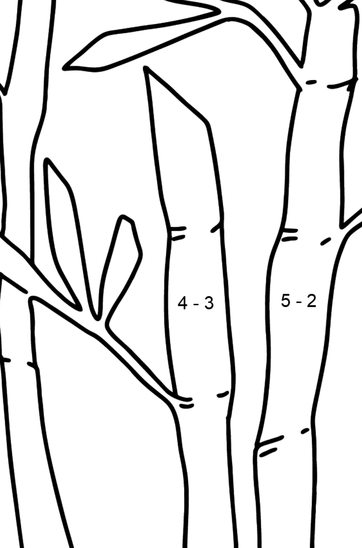 Bambus zun Ausmalen - Mathe Ausmalbilder - Subtraktion für Kinder