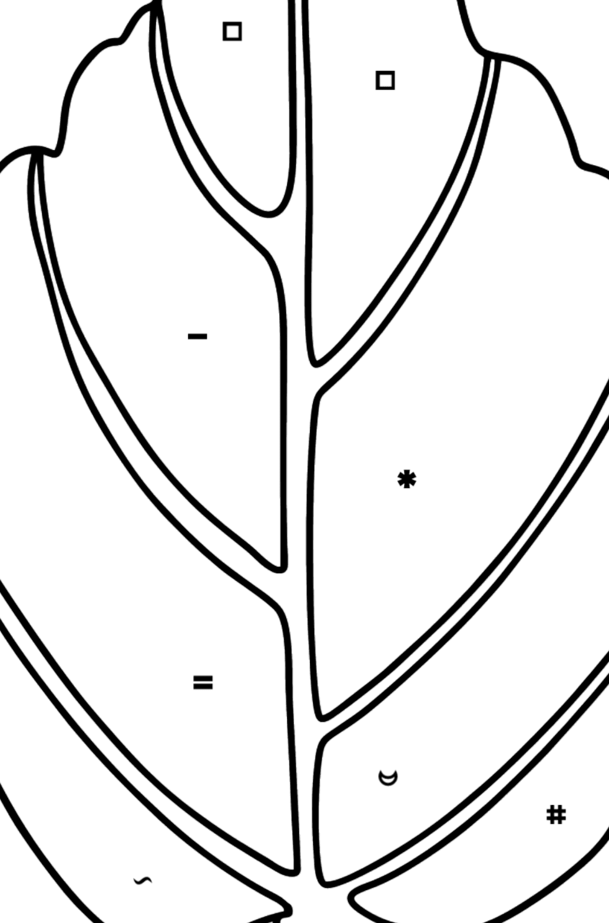 Ausmalbild Hamamelisblatt - Ausmalen nach Symbolen für Kinder