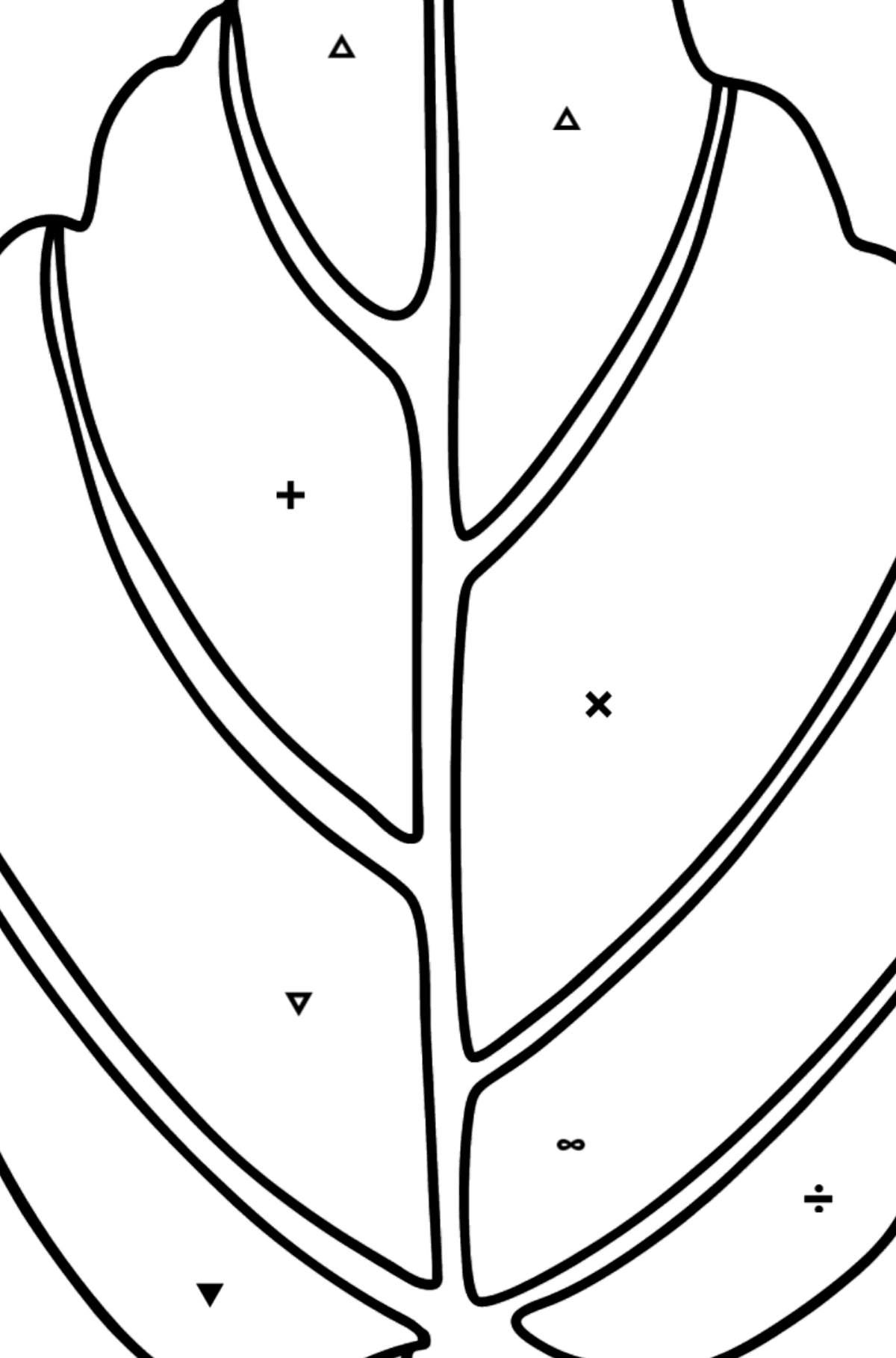 Ausmalbild Hamamelisblatt - Ausmalen nach Symbolen für Kinder