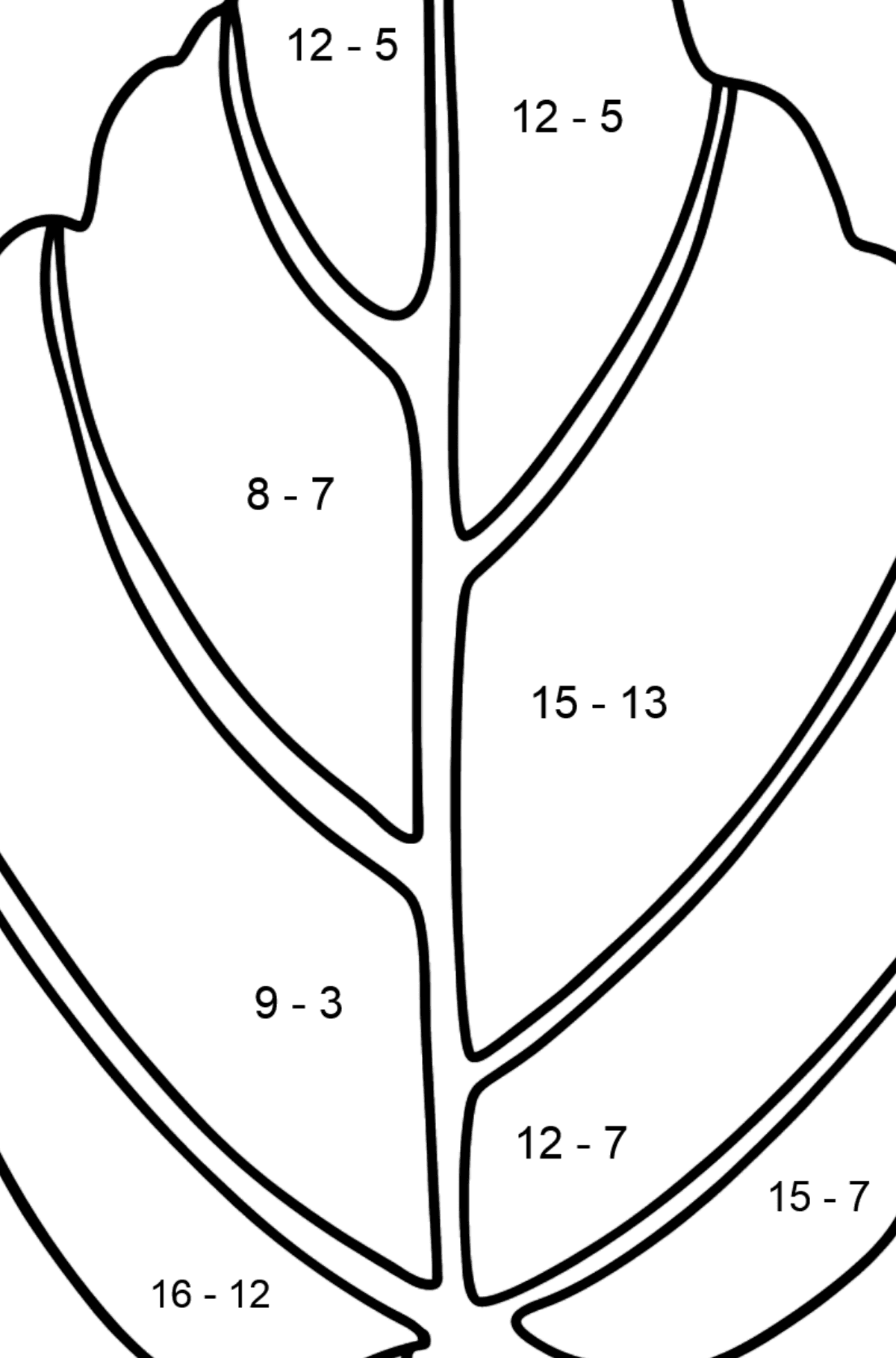Hamamelis Leaf coloring page - Math Coloring - Subtraction for Kids