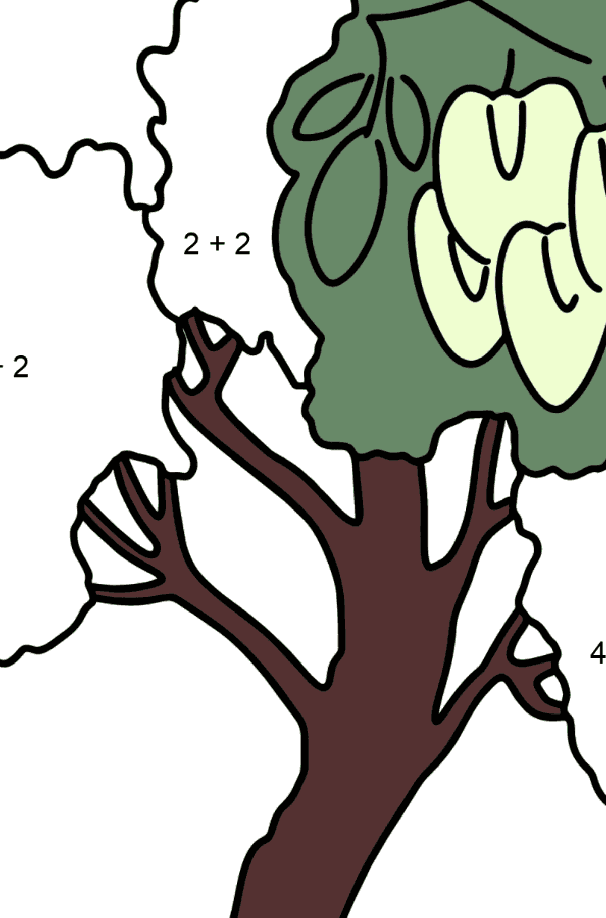 Dibujo Acacia (Robinia Pseudoacacia) para colorear - Colorear con Matemáticas - Sumas para Niños