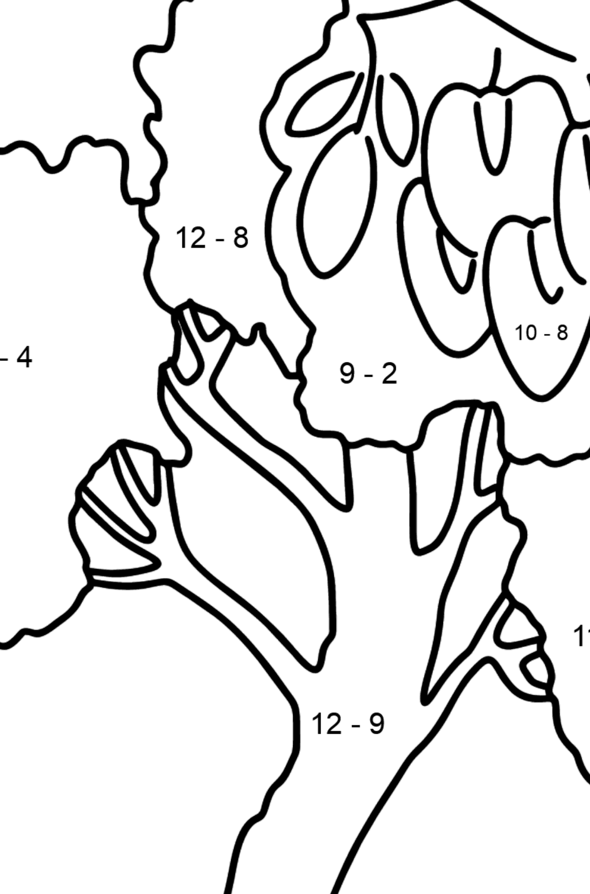 Dibujo Acacia (Robinia Pseudoacacia) para colorear - Colorear con Matemáticas - Restas para Niños