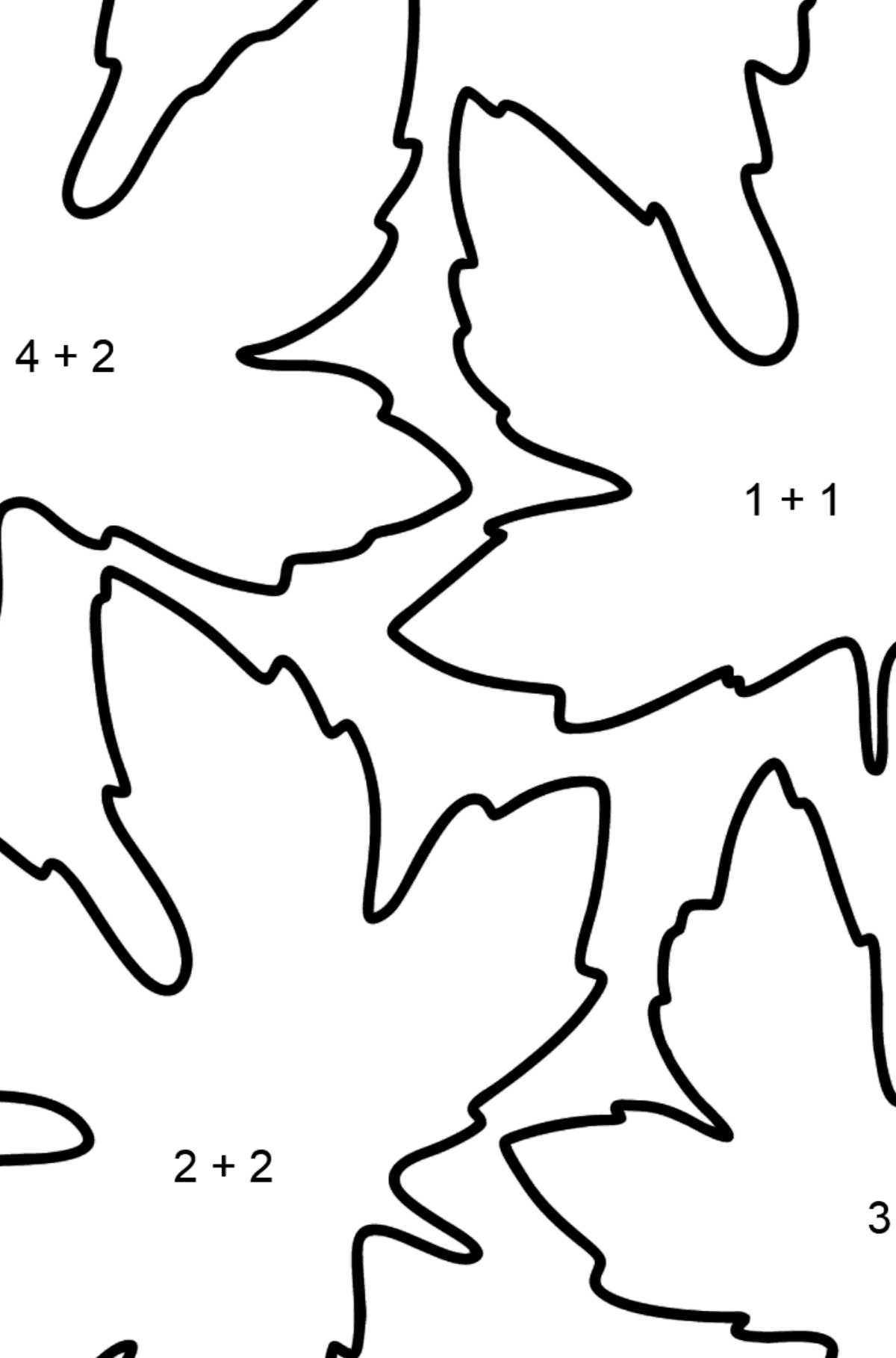 Ausmalbild Ahornblätter - Mathe Ausmalbilder - Addition für Kinder