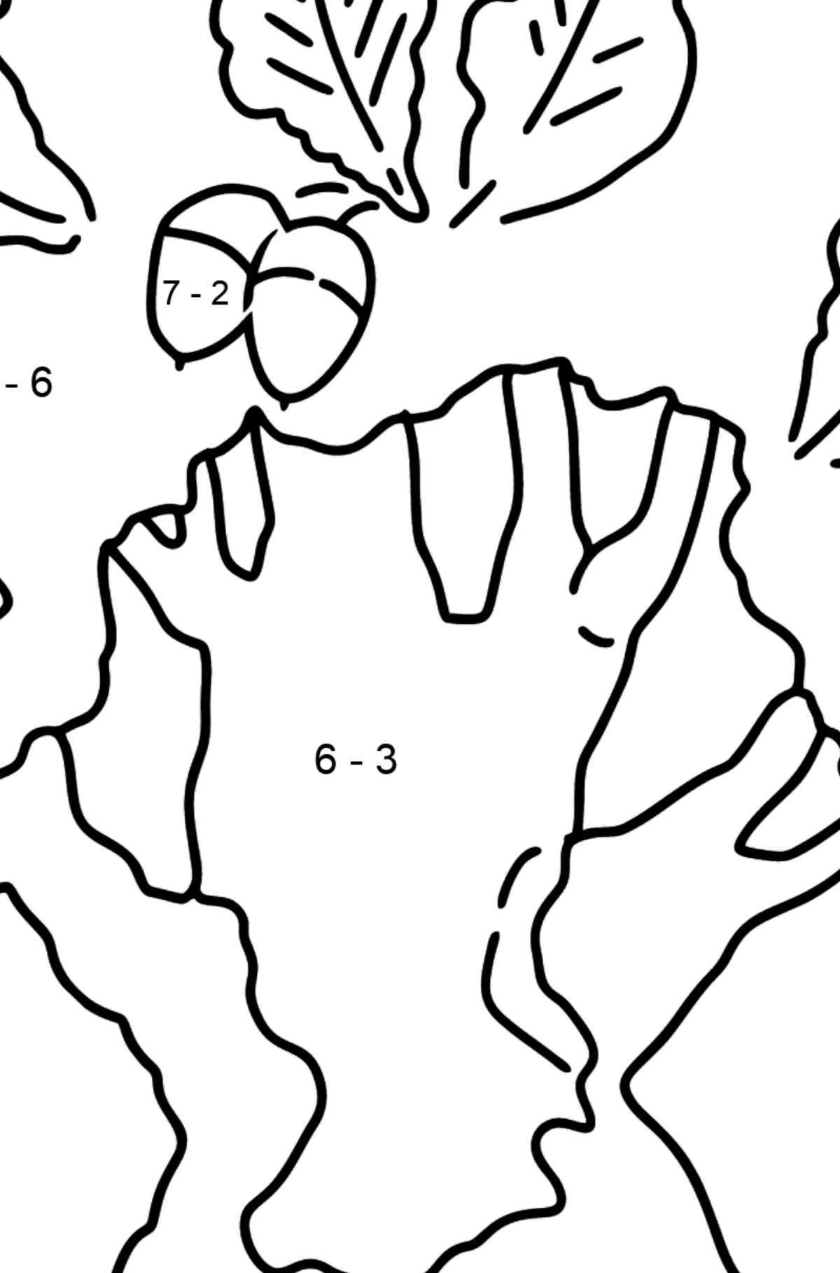 Oak coloring page - Math Coloring - Subtraction for Kids