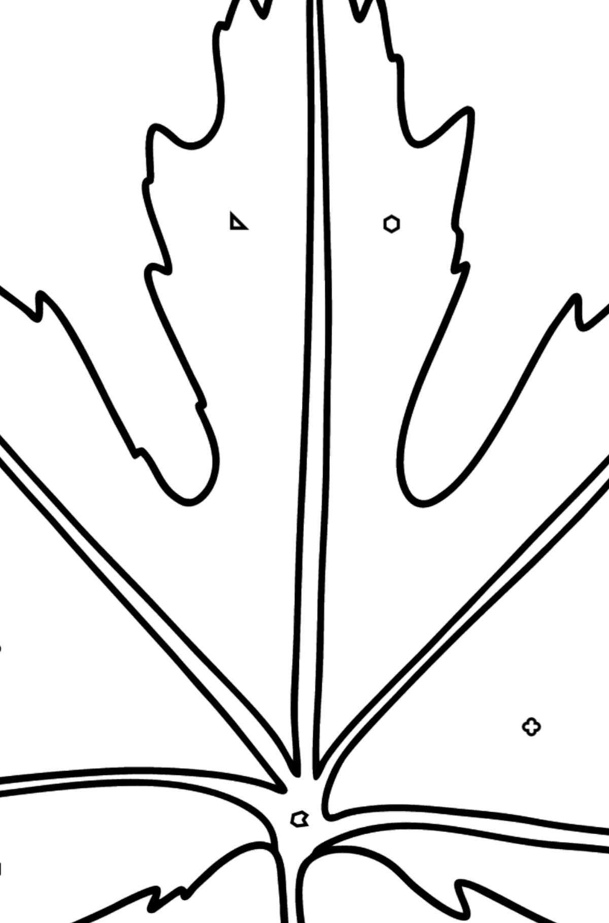 Ausmalbild Rotes Ahornblatt - Ausmalen nach Geometrischen Formen für Kinder
