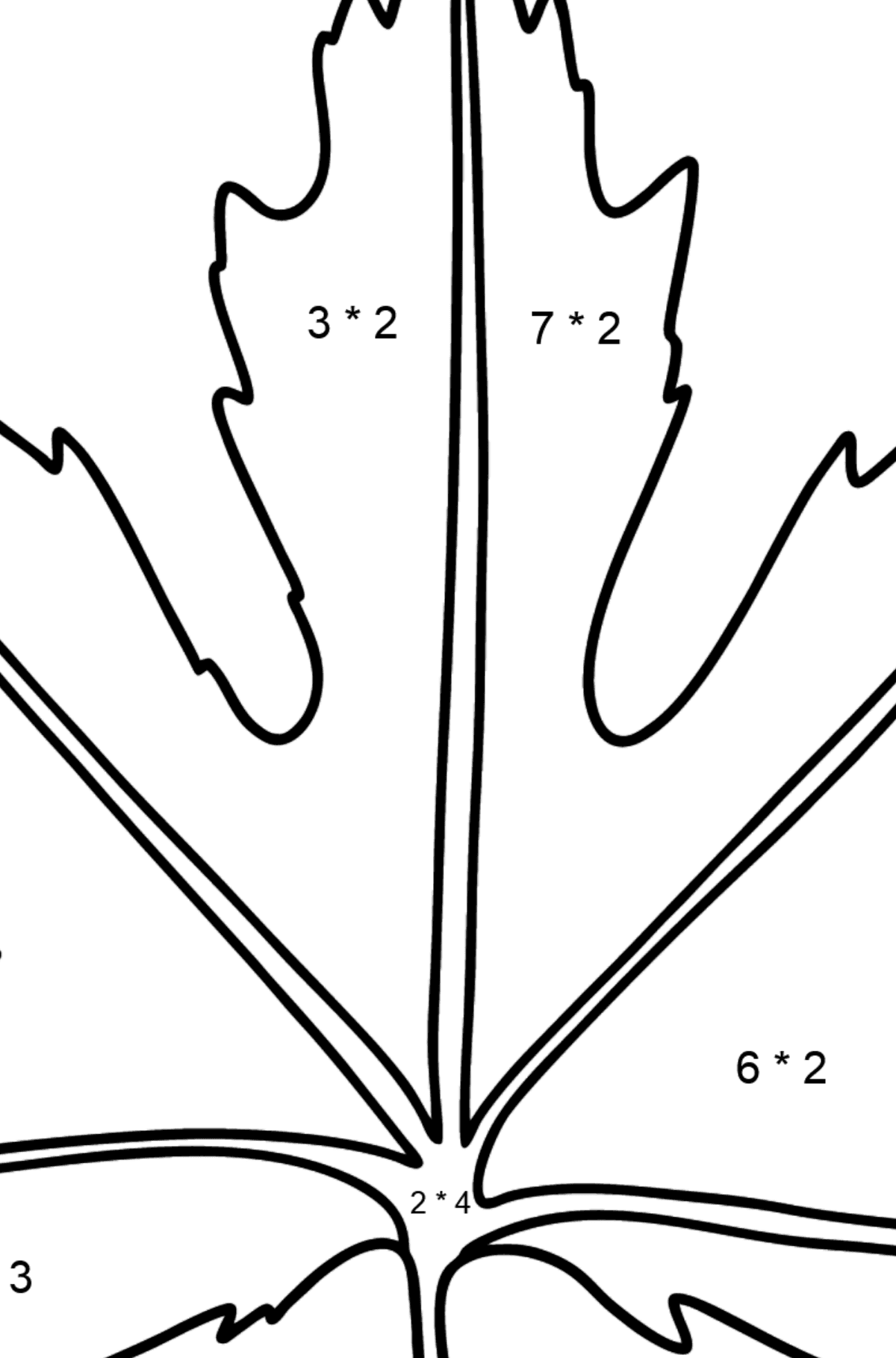 Ausmalbild Rotes Ahornblatt - Mathe Ausmalbilder - Multiplikation für Kinder