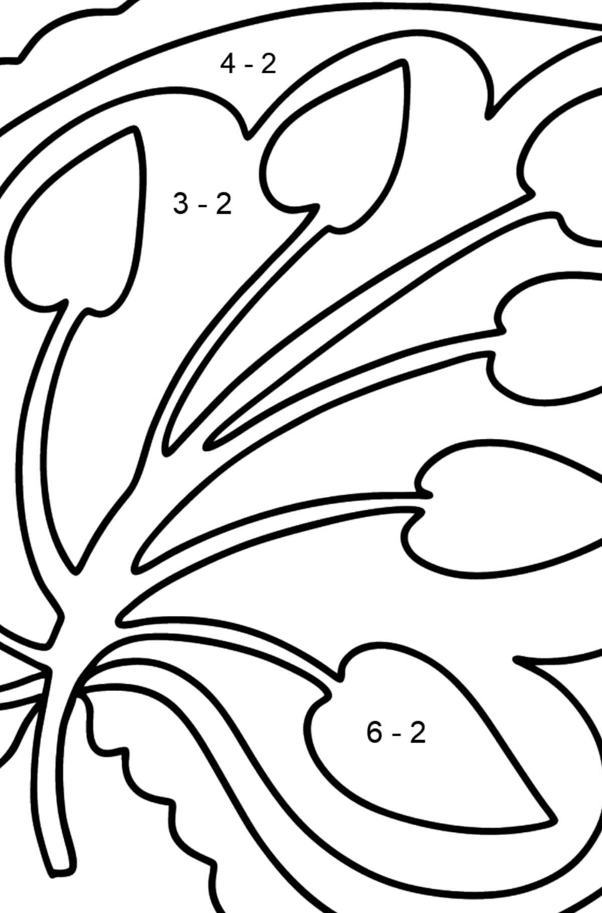 Dibujo de King's Leaf para colorear - Colorear con Matemáticas - Restas para Niños