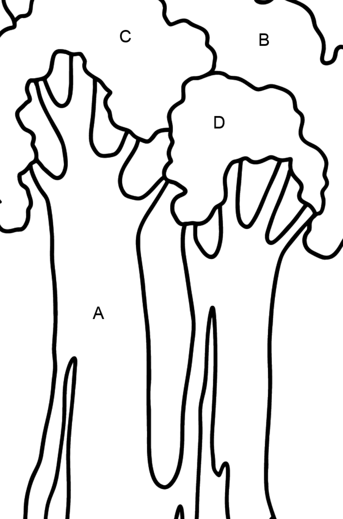 Malvorlage Mammutbaum - Ausmalen nach Buchstaben für Kinder