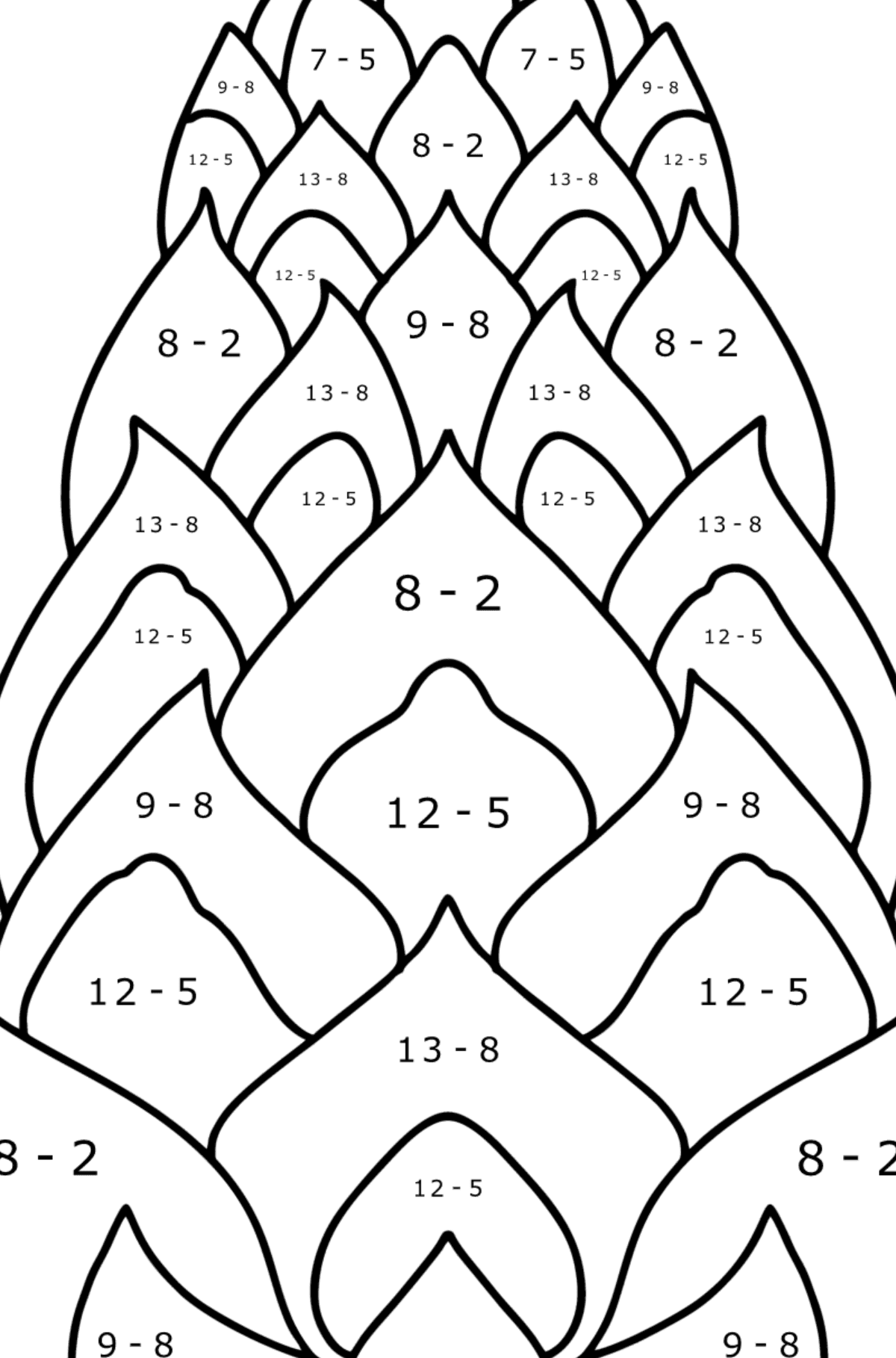 Pinecone from Lambert coloring page - Math Coloring - Subtraction for Kids