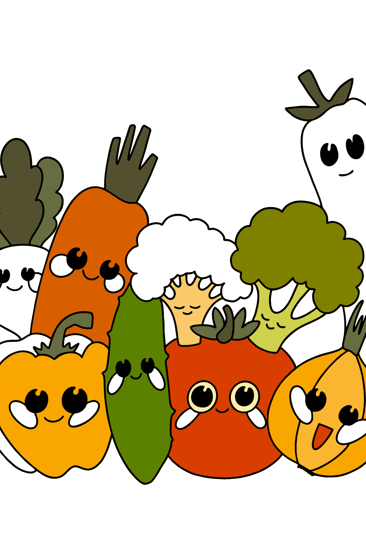 Tegning til farvning Sjove grøntsager - Tegninger til farvelægning for børn