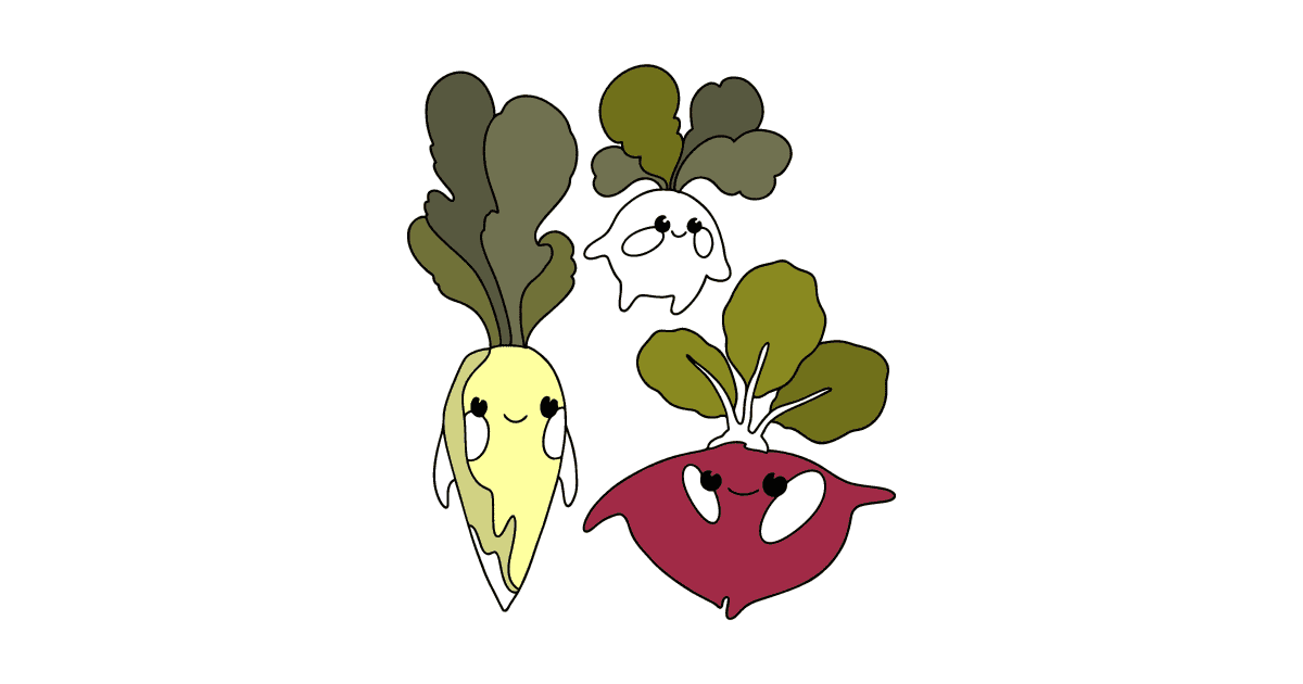 Раскраска Овощи: дайкон, редис, свекла для малышей - Онлайн!