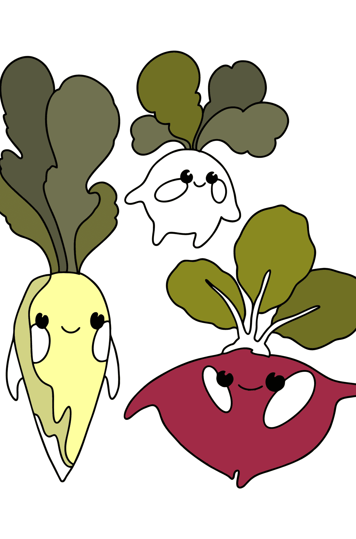 Målarbild Grönsaker: daikon, rädisa, rödbetor - Målarbilder För barn