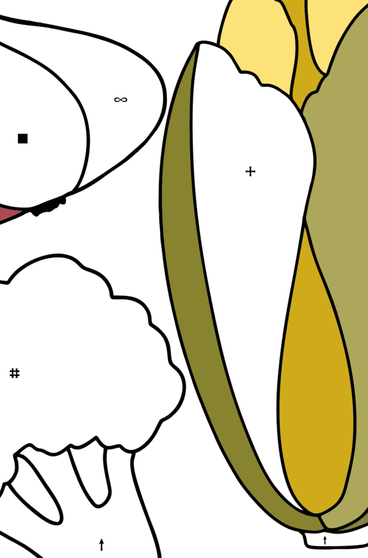 Dibujo Verduras (col china, brócoli y cebolla roja) para colorear - Colorear por Símbolos para Niños