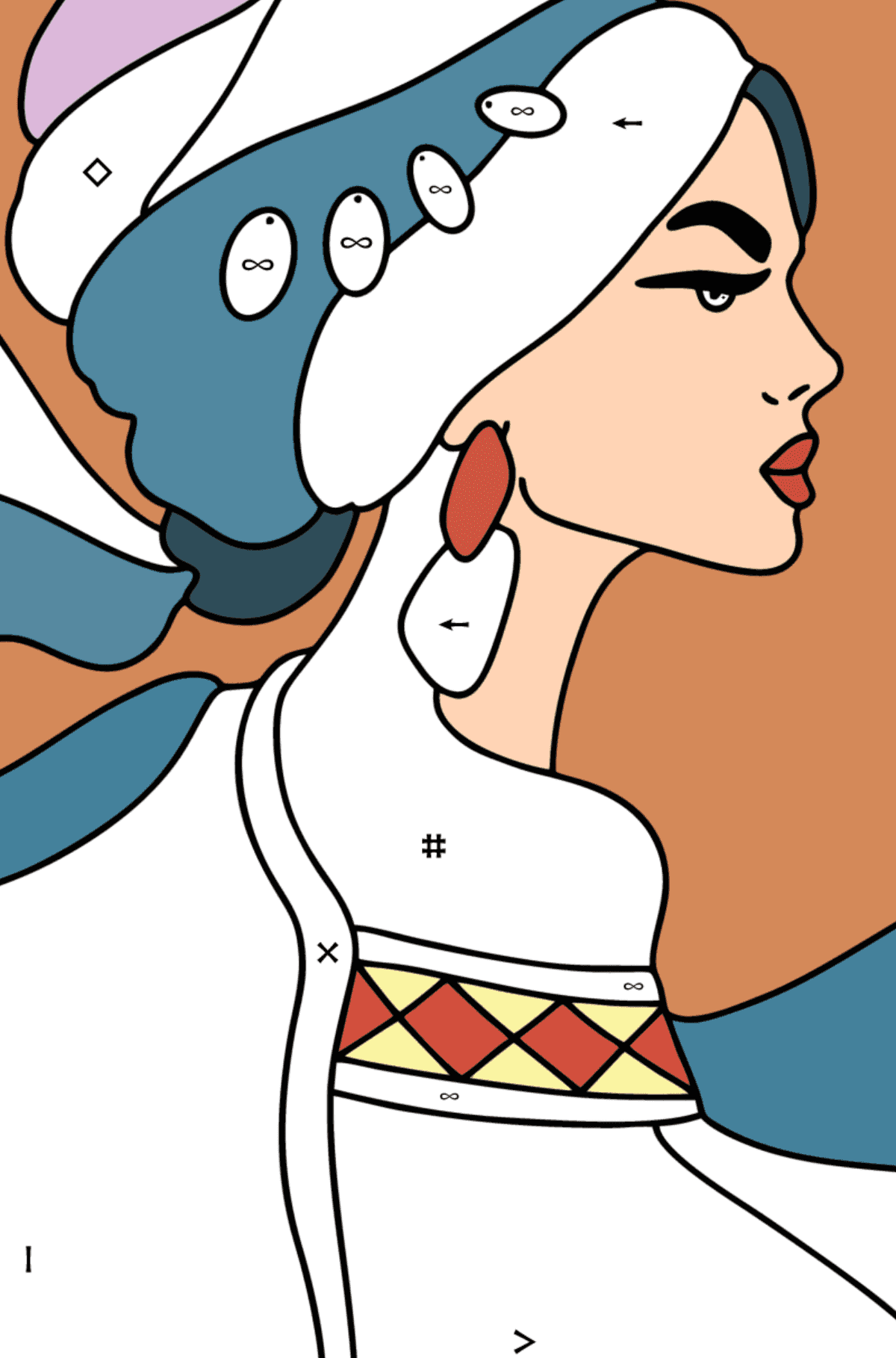 Раскраска милая девушка - По Символам для Детей