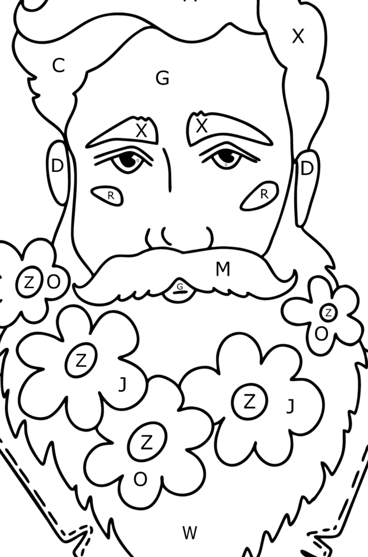 Young man with a beard сoloring page - Coloring by Letters for Kids