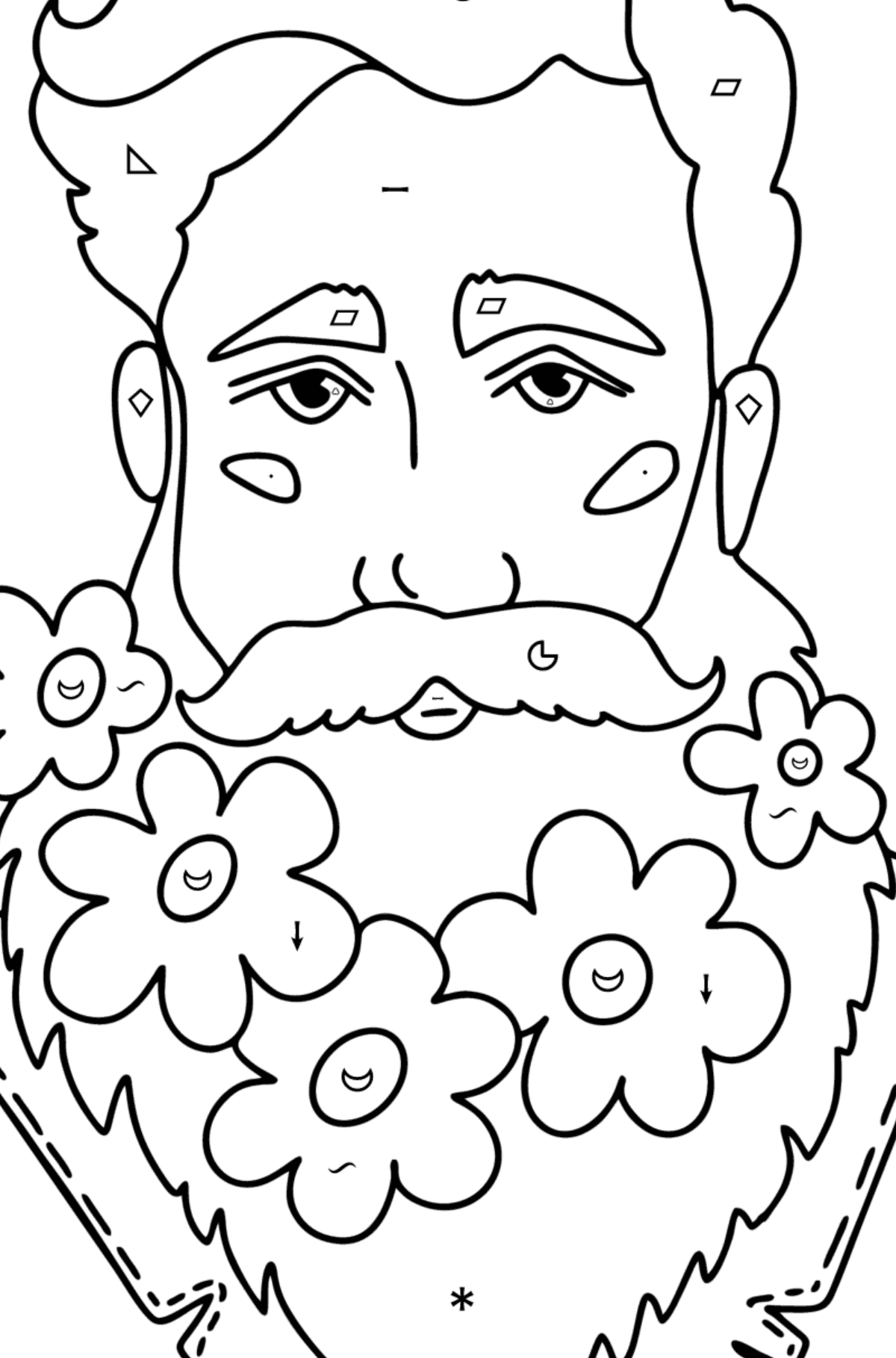 Young man with a beard сoloring page - Coloring by Symbols and Geometric Shapes for Kids