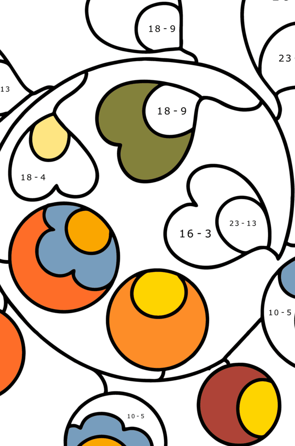 Coloriage - Art abstrait de griffonnage - Coloriage Magique Soustraction pour les Enfants