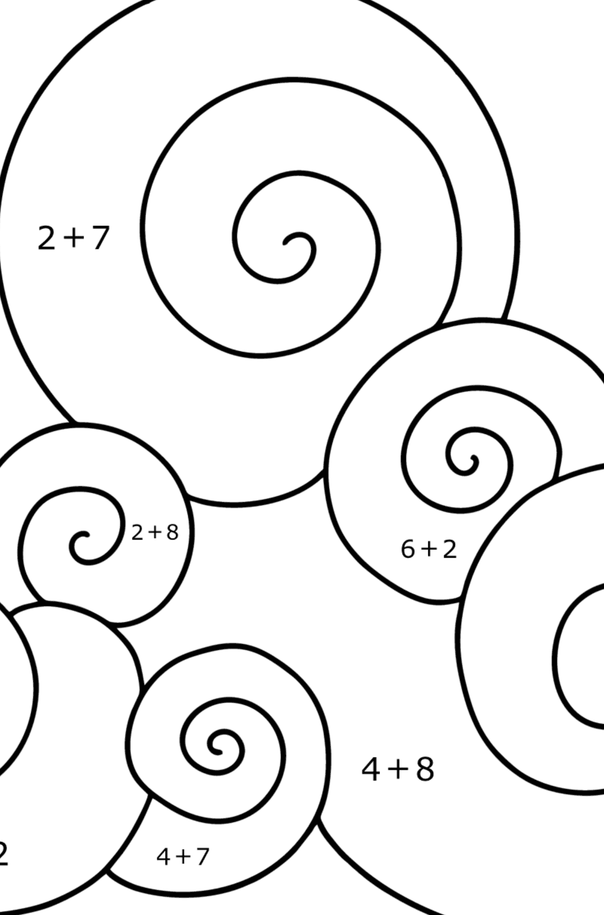 Розмальовка прості хмари дзен - Математична Розмальовка Додавання для дітей