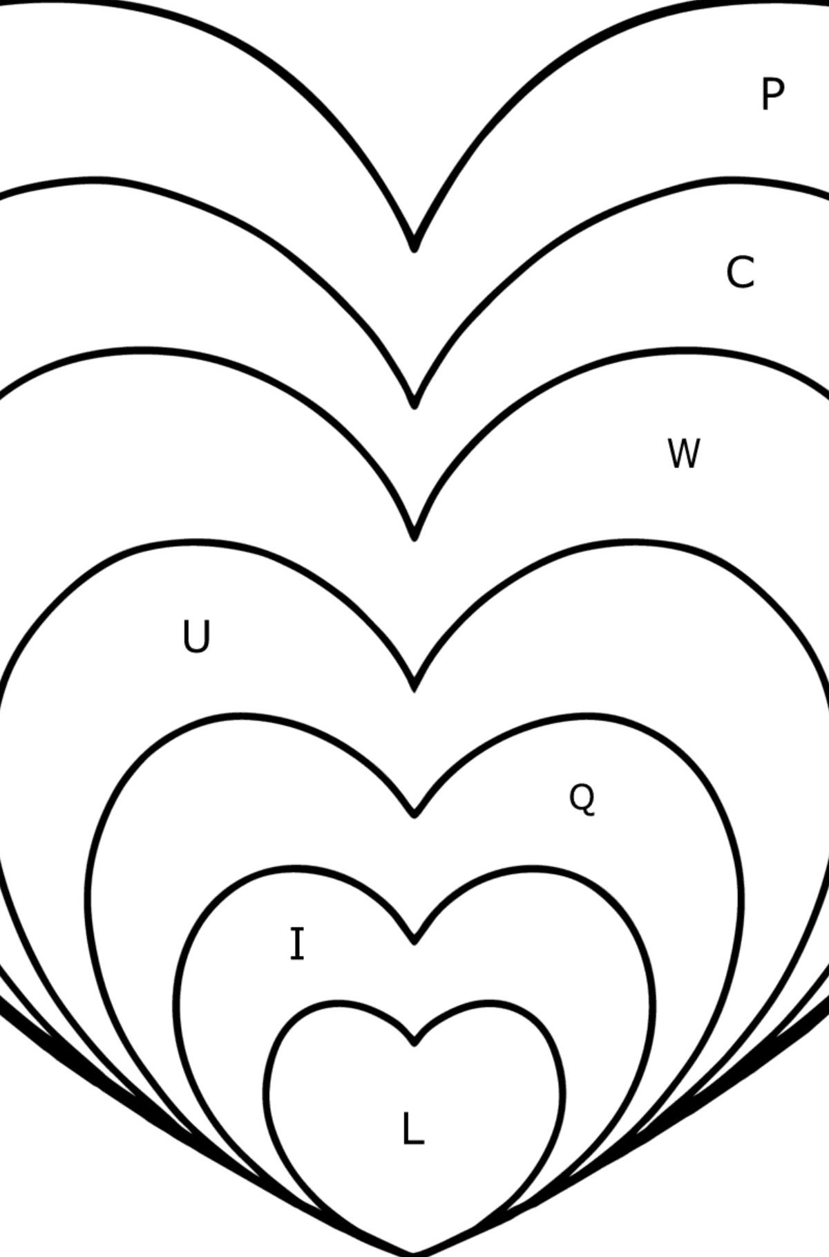 Ausmalbild Einfaches Zen Herz - Ausmalen nach Buchstaben für Kinder