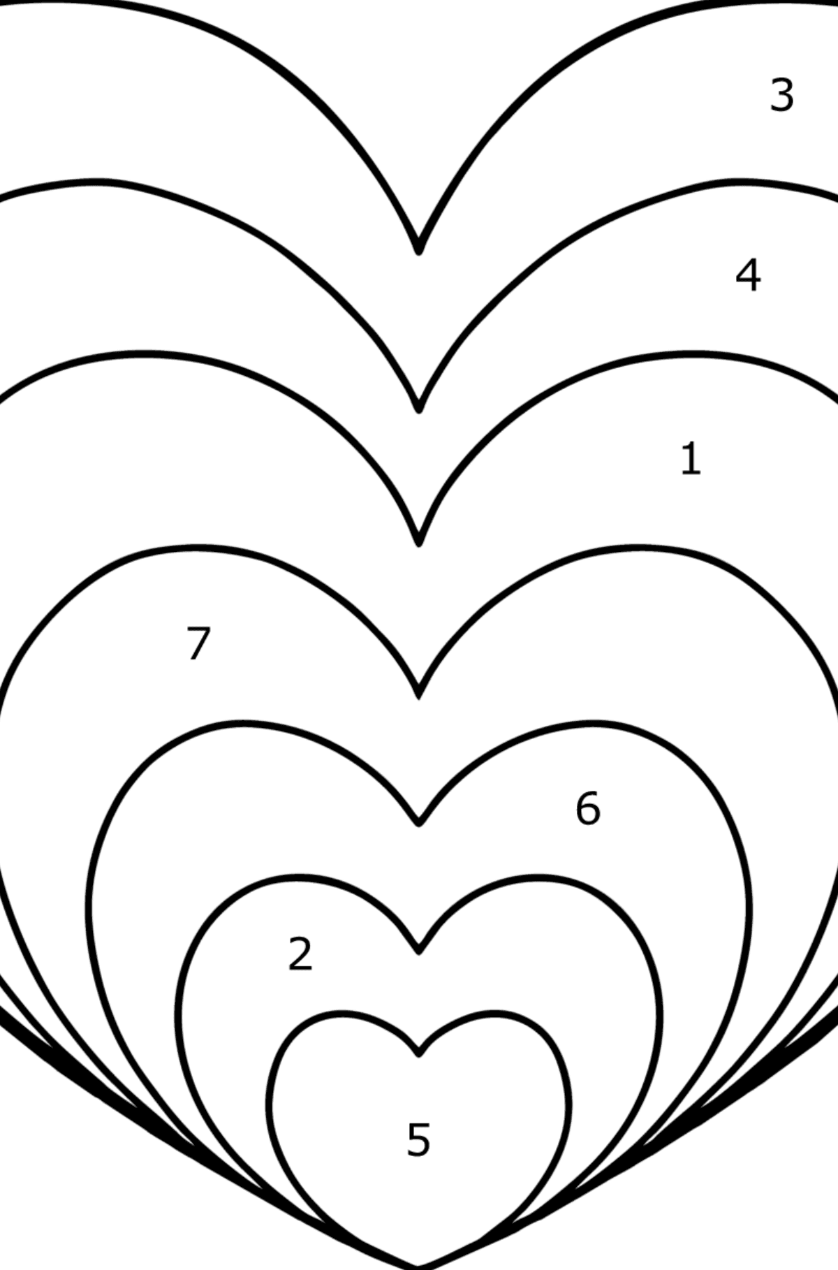 Desen de colorat Inimă în stil ZEN - Desen de colorat după Număr pentru copii