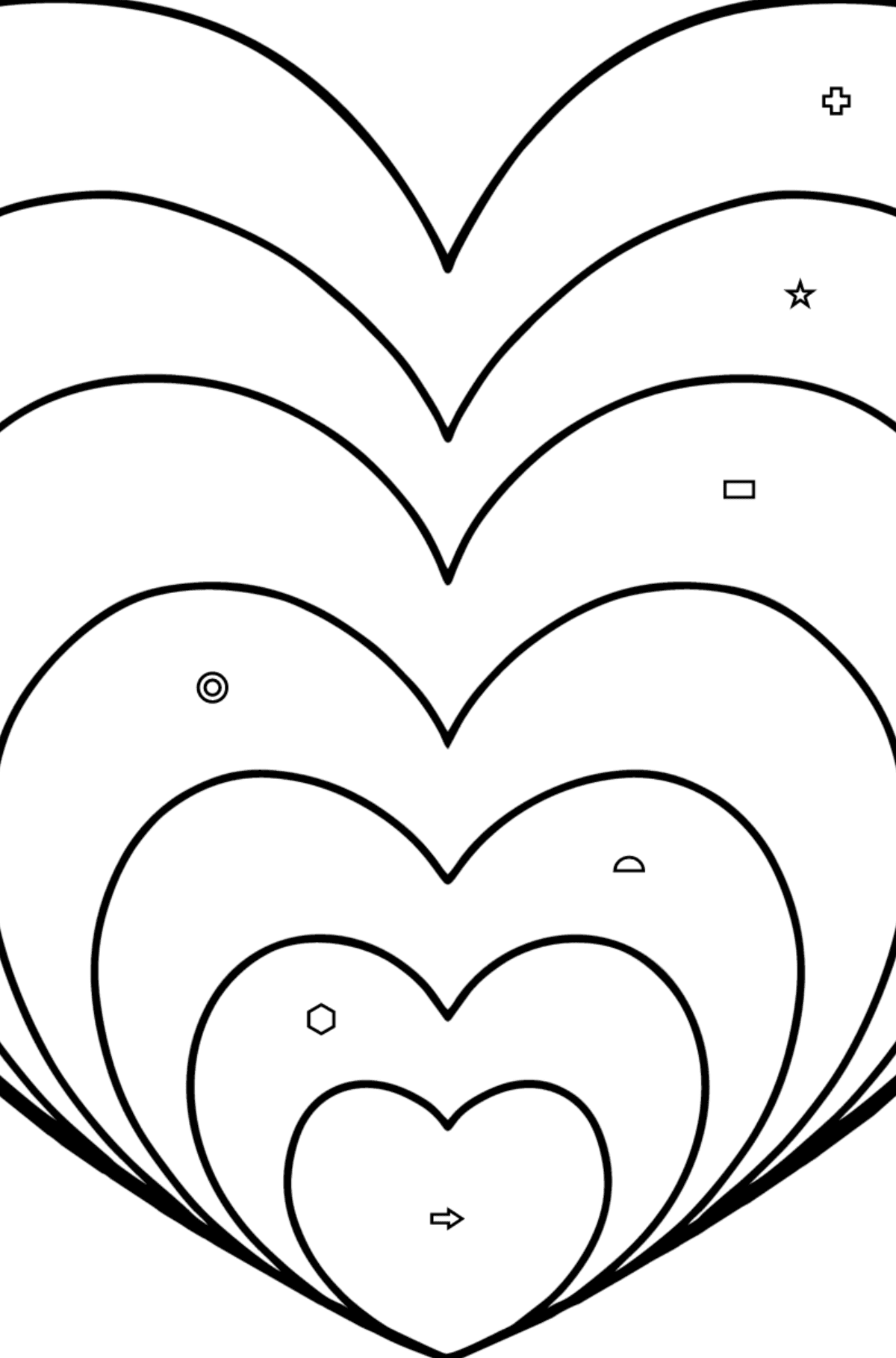 Tegning til fargelegging Hjerte i ZEN-stil - Fargelegge etter geometriske former for barn