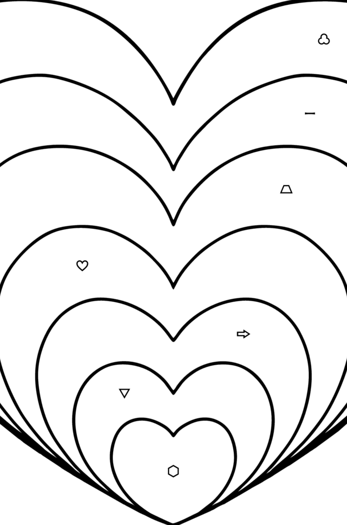 Tegning til fargelegging Hjerte i ZEN-stil - Fargelegge etter symboler og geometriske former for barn