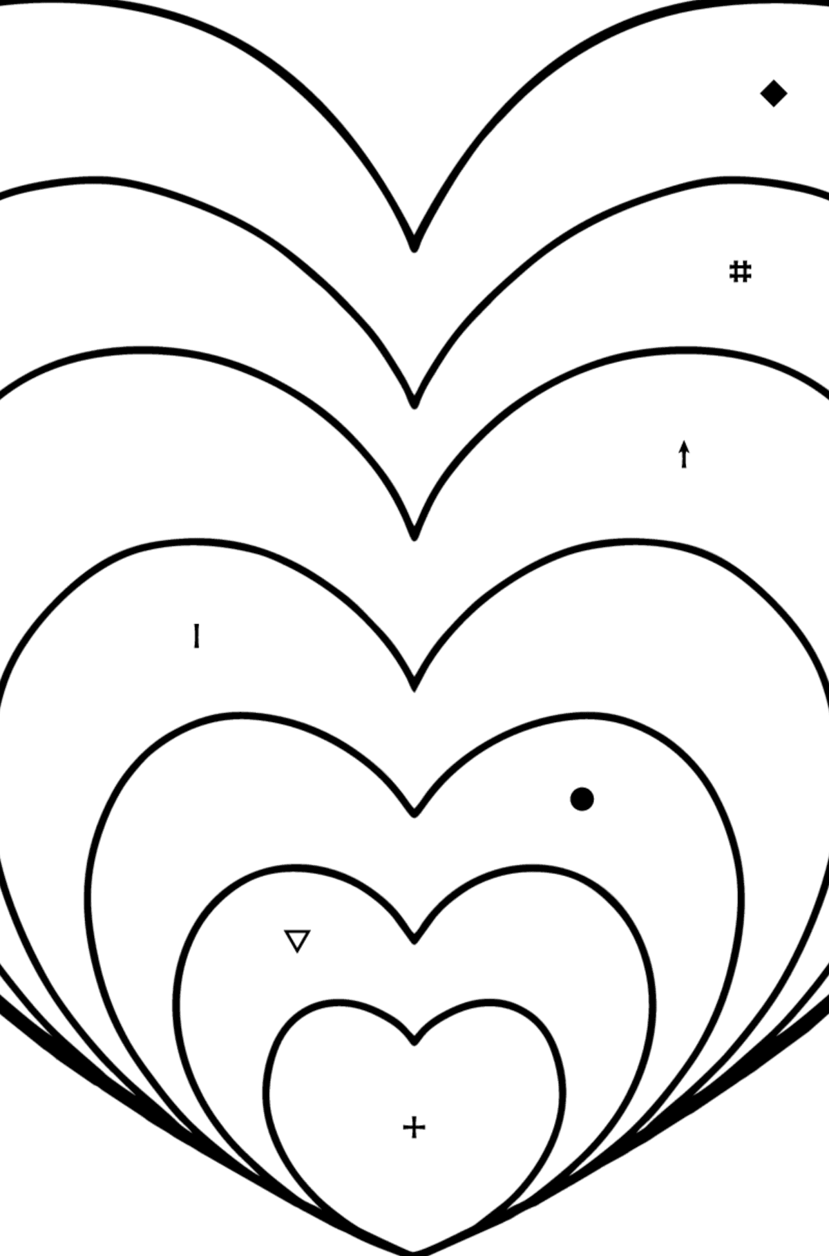 Tegning til fargelegging Hjerte i ZEN-stil - Fargelegge etter symboler for barn
