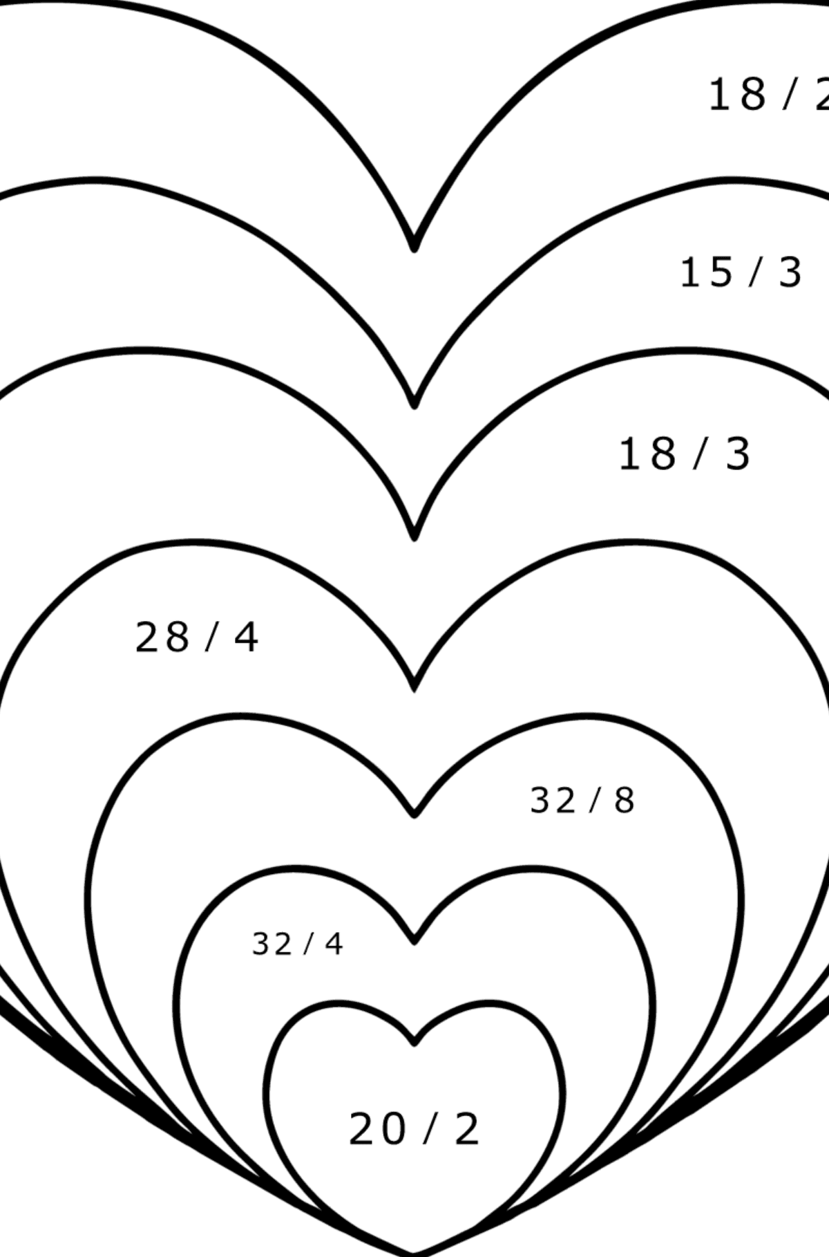 Розмальовка Просте серце Дзен - Математична Розмальовка Ділення для дітей
