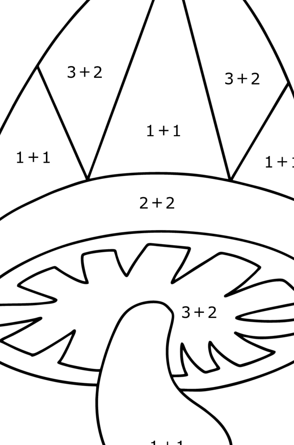 Розмальовка простих грибів дзен - Математична Розмальовка Додавання для дітей