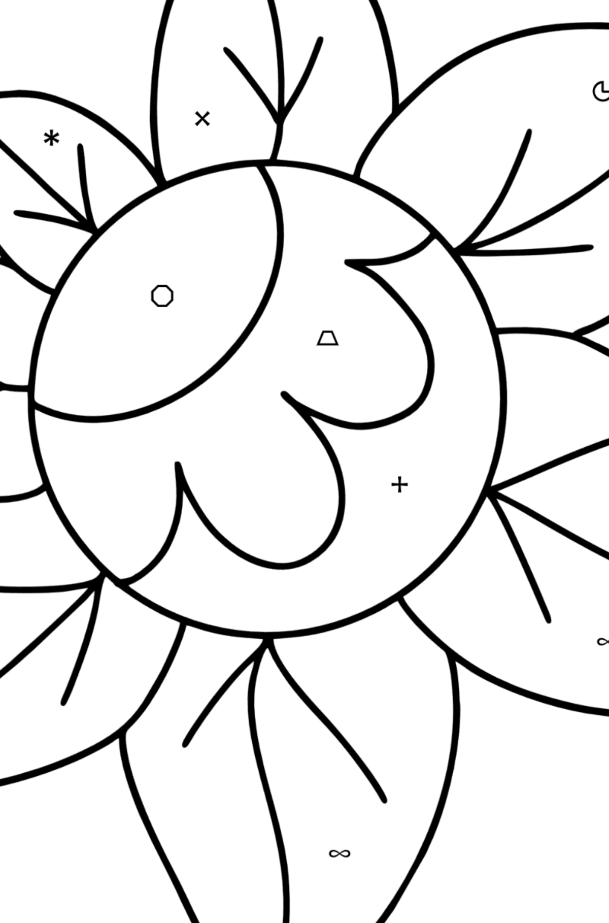 Ausmalbild Zentangle Art Blume - Ausmalen nach Symbolen für Kinder