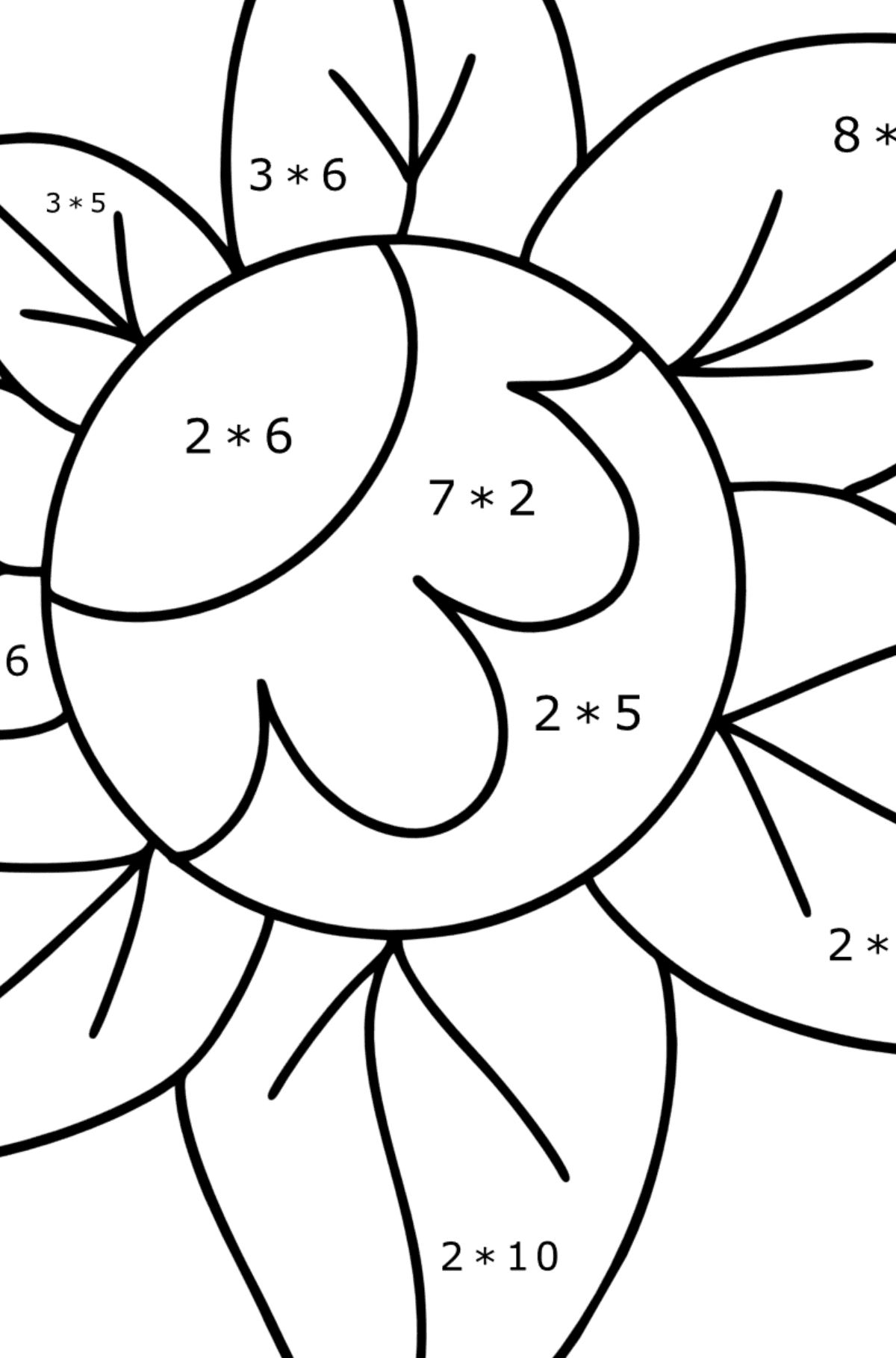 Ausmalbild Zentangle Art Blume - Mathe Ausmalbilder - Multiplikation für Kinder