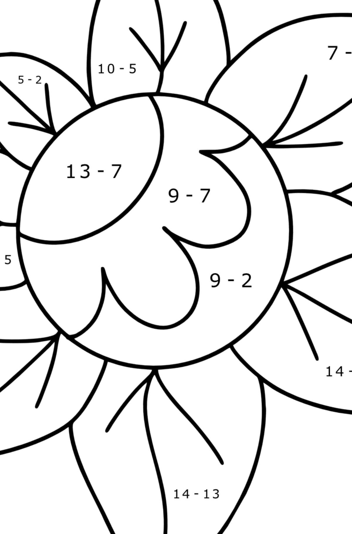 Zentangle Art flower coloring page - Math Coloring - Subtraction for Kids