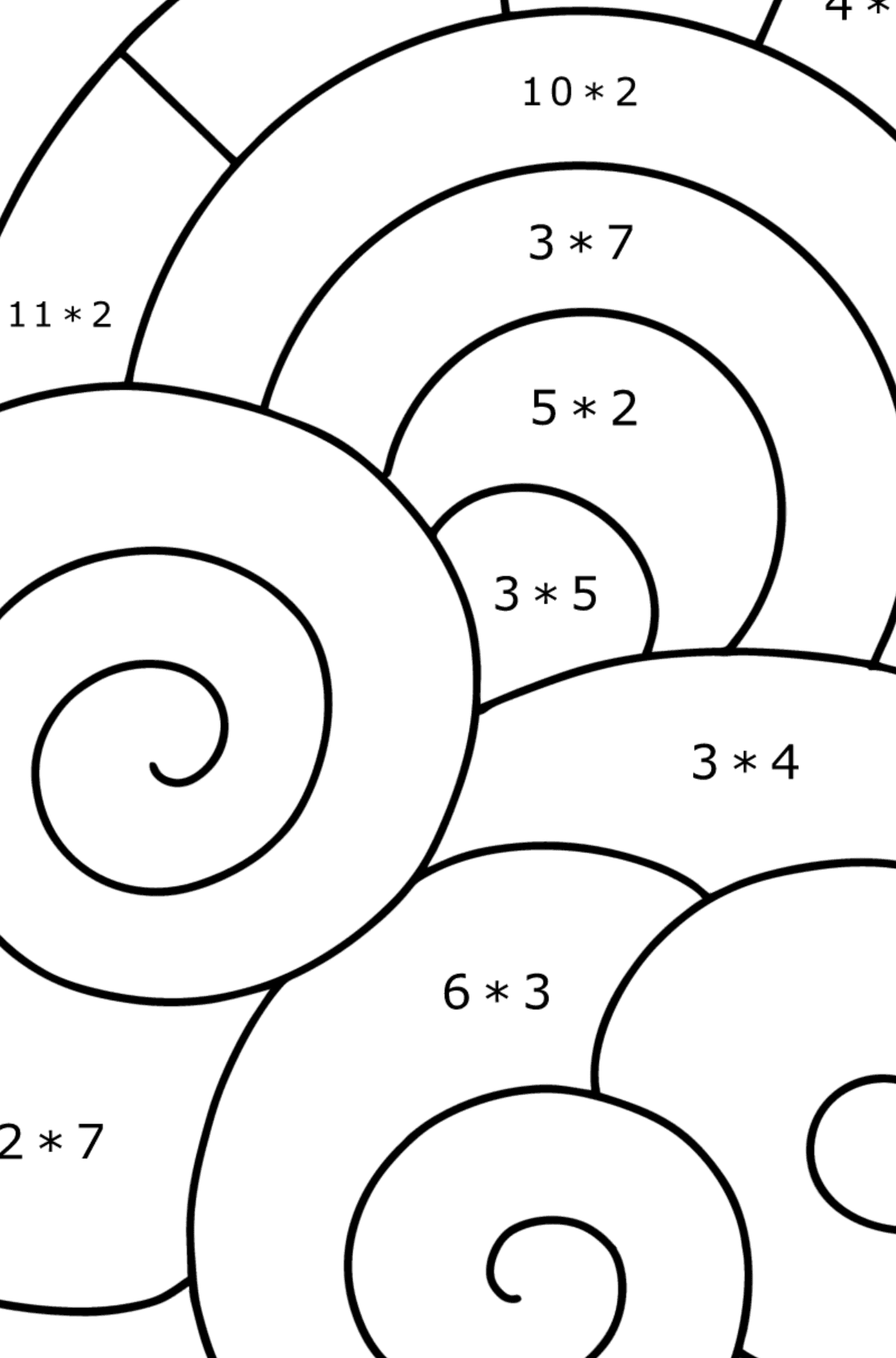 Tegning til farvning Skyer i Zentangle stil - Matematisk farvelægning side -- Multiplikation for børn