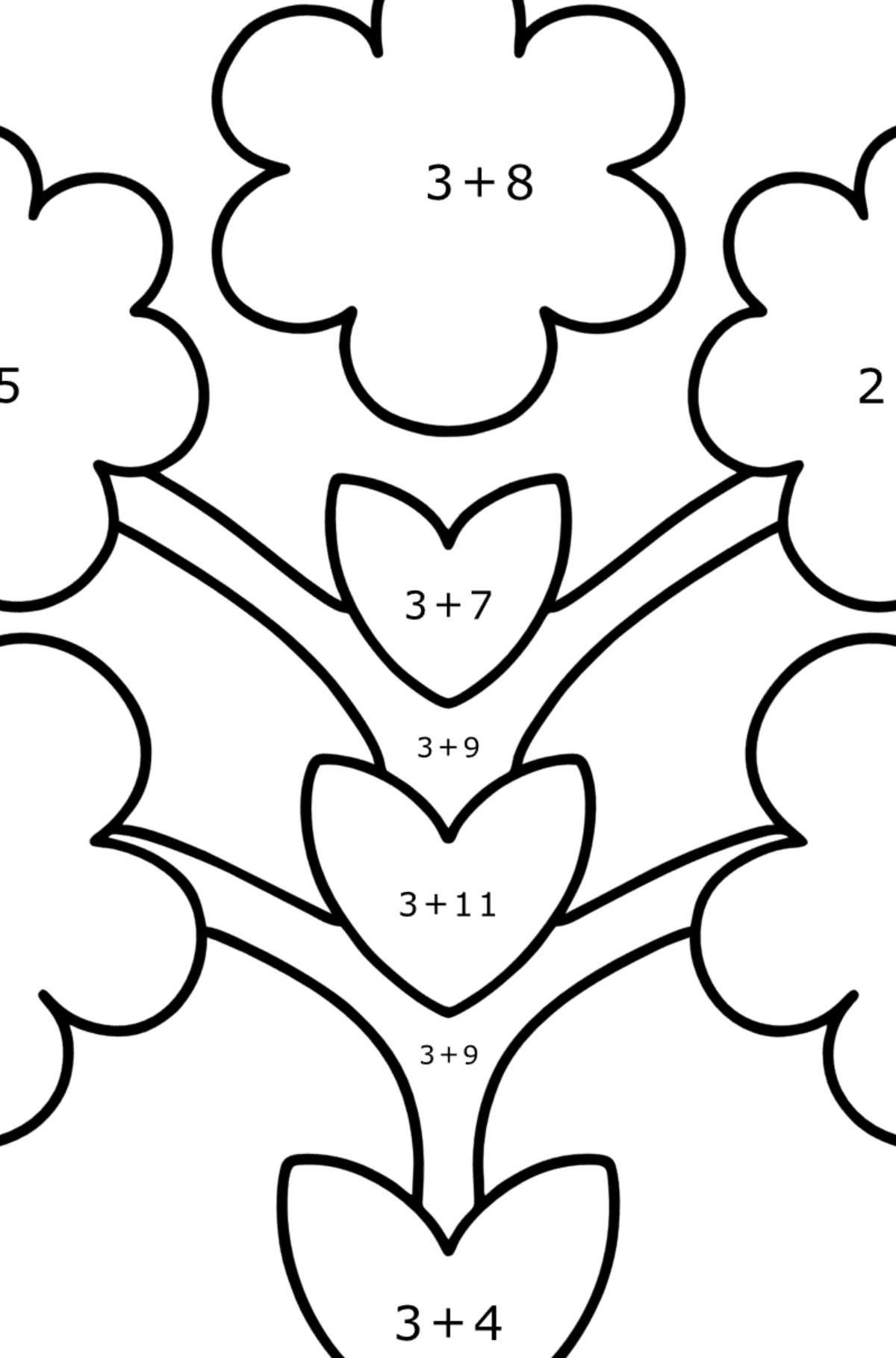 Zentangle Art Blumen Ausmalbild für Kinder - Mathe Ausmalbilder - Addition für Kinder