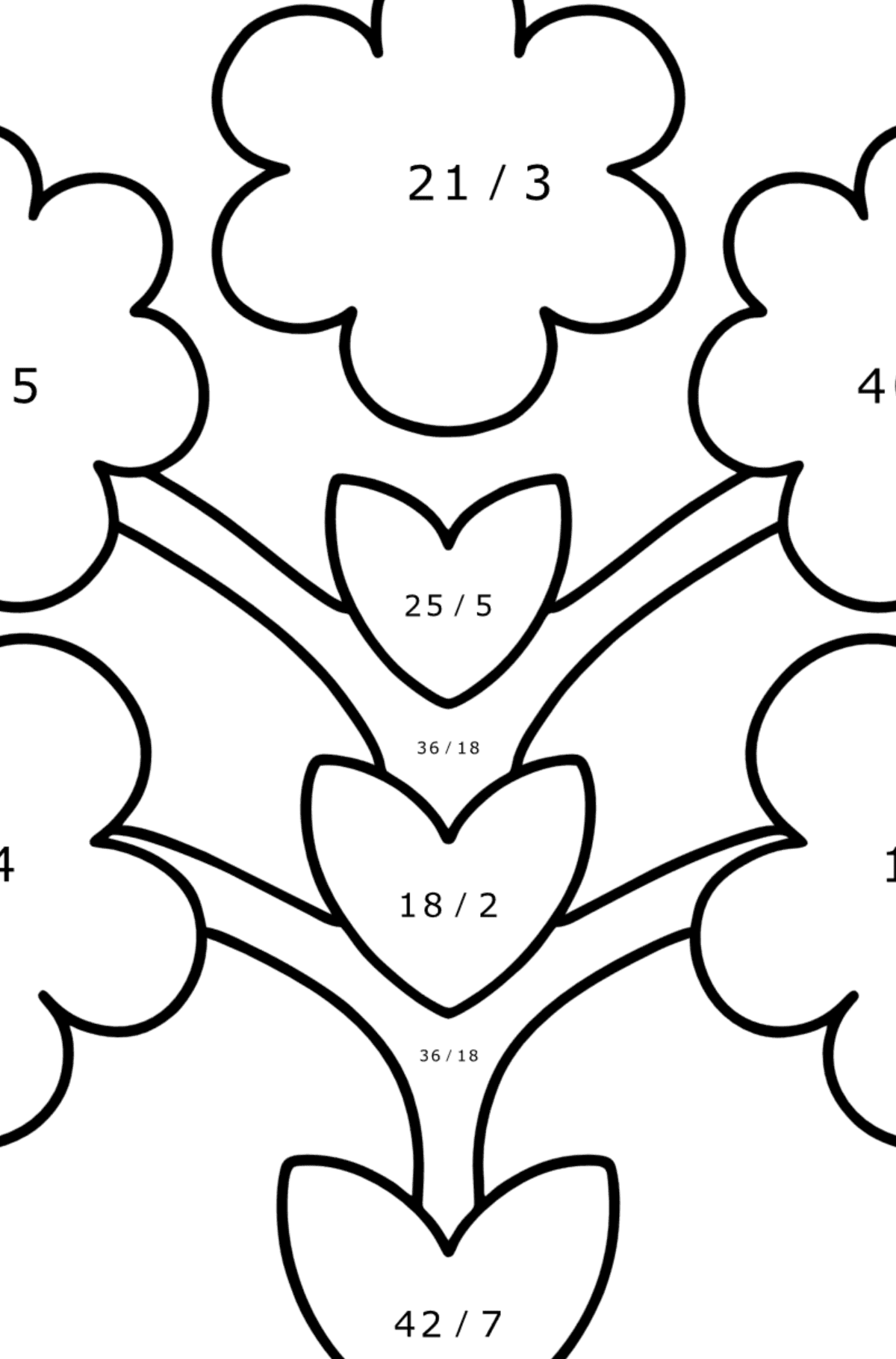 Zentangle Art Blumen Ausmalbild für Kinder - Mathe Ausmalbilder - Division für Kinder