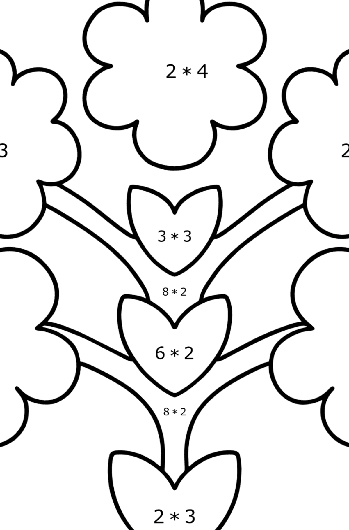 Zentangle Art Blumen Ausmalbild für Kinder - Mathe Ausmalbilder - Multiplikation für Kinder