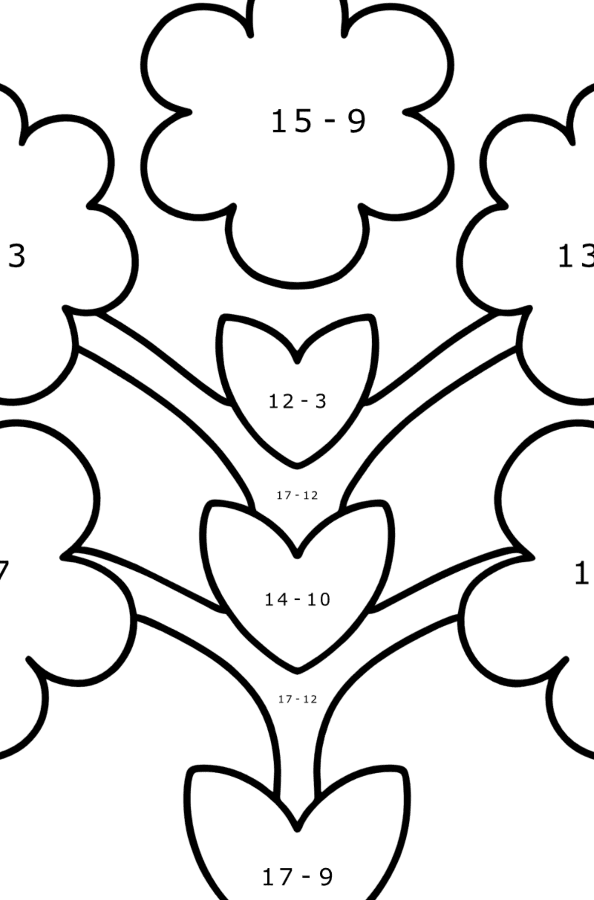 Zentangle Art Blumen Ausmalbild für Kinder - Mathe Ausmalbilder - Subtraktion für Kinder