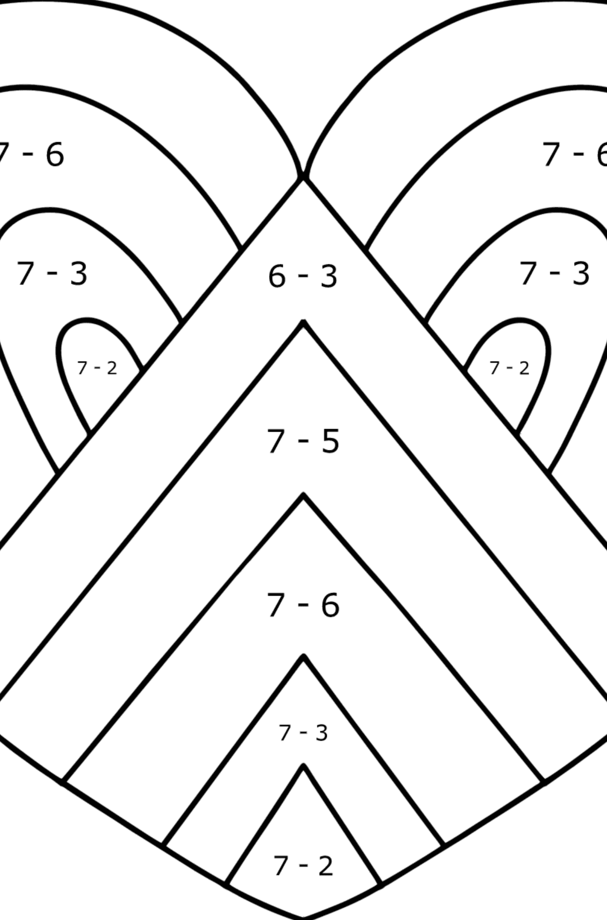 Ausmalbild Zentangle Herz - Mathe Ausmalbilder - Subtraktion für Kinder