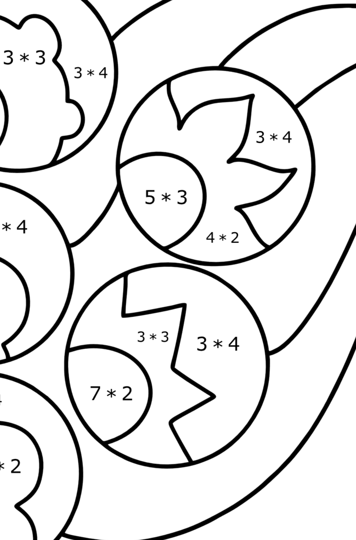 Tegning til farvning Zentangle - Matematisk farvelægning side -- Multiplikation for børn