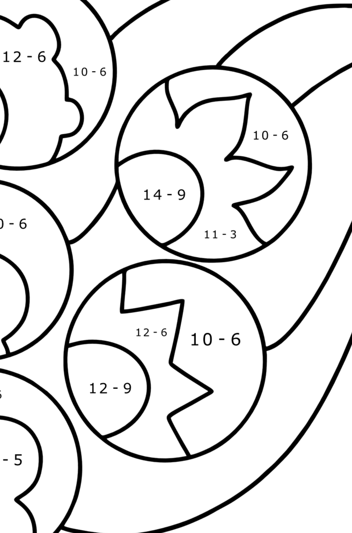 Ausmalbild Zentangle inspiriert - Mathe Ausmalbilder - Subtraktion für Kinder