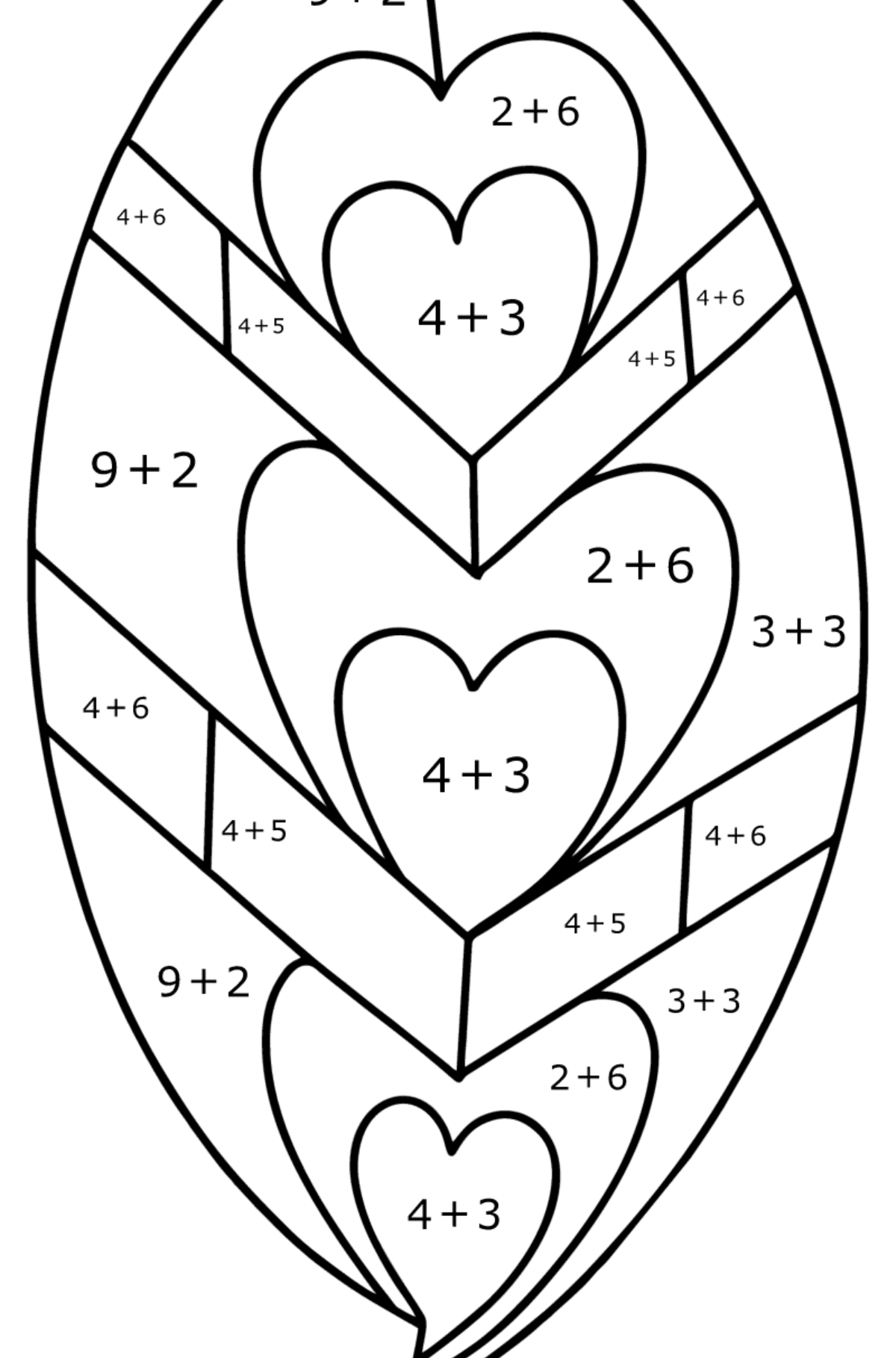 Розмальовка Зентангл Лист - Математична Розмальовка Додавання для дітей